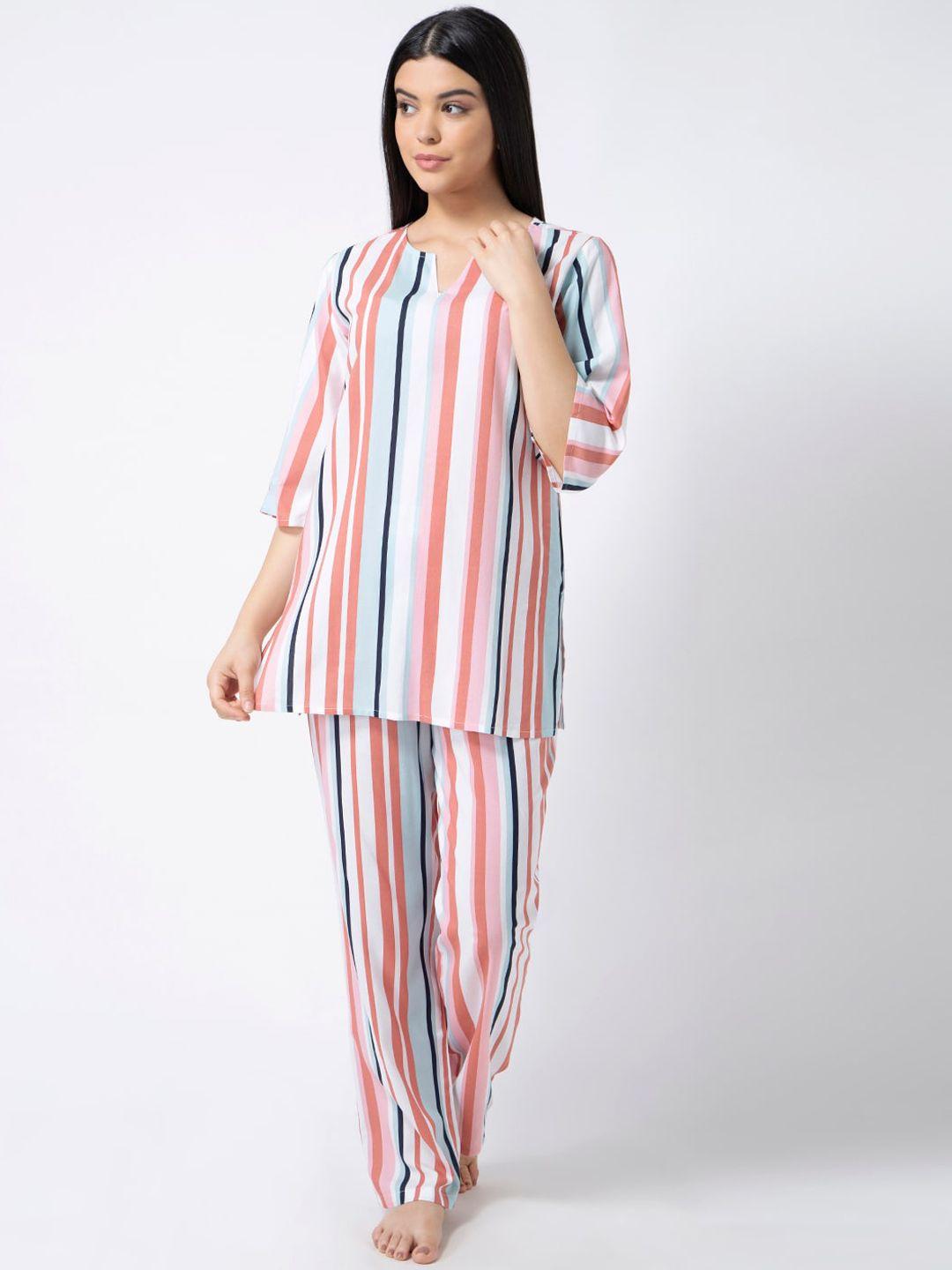 adorenite women multicoloured striped night suit