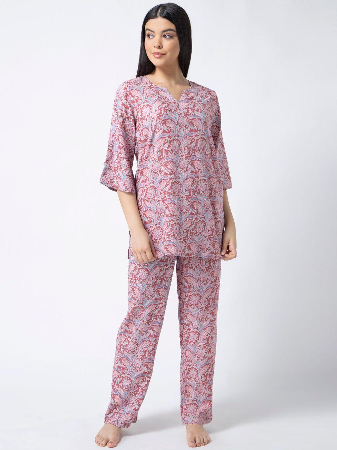 adorenite women pink printed night suit