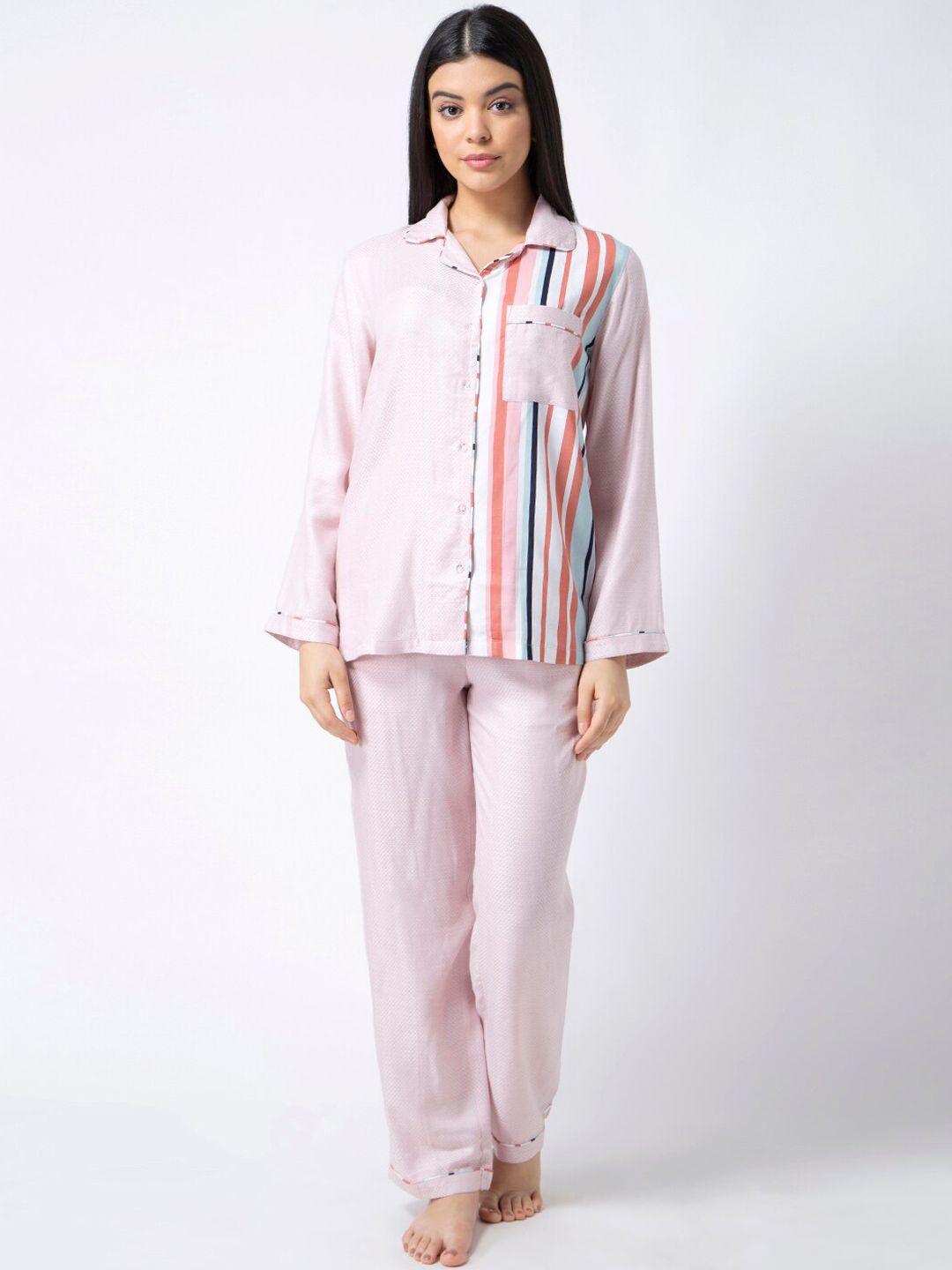 adorenite women pink striped night suit