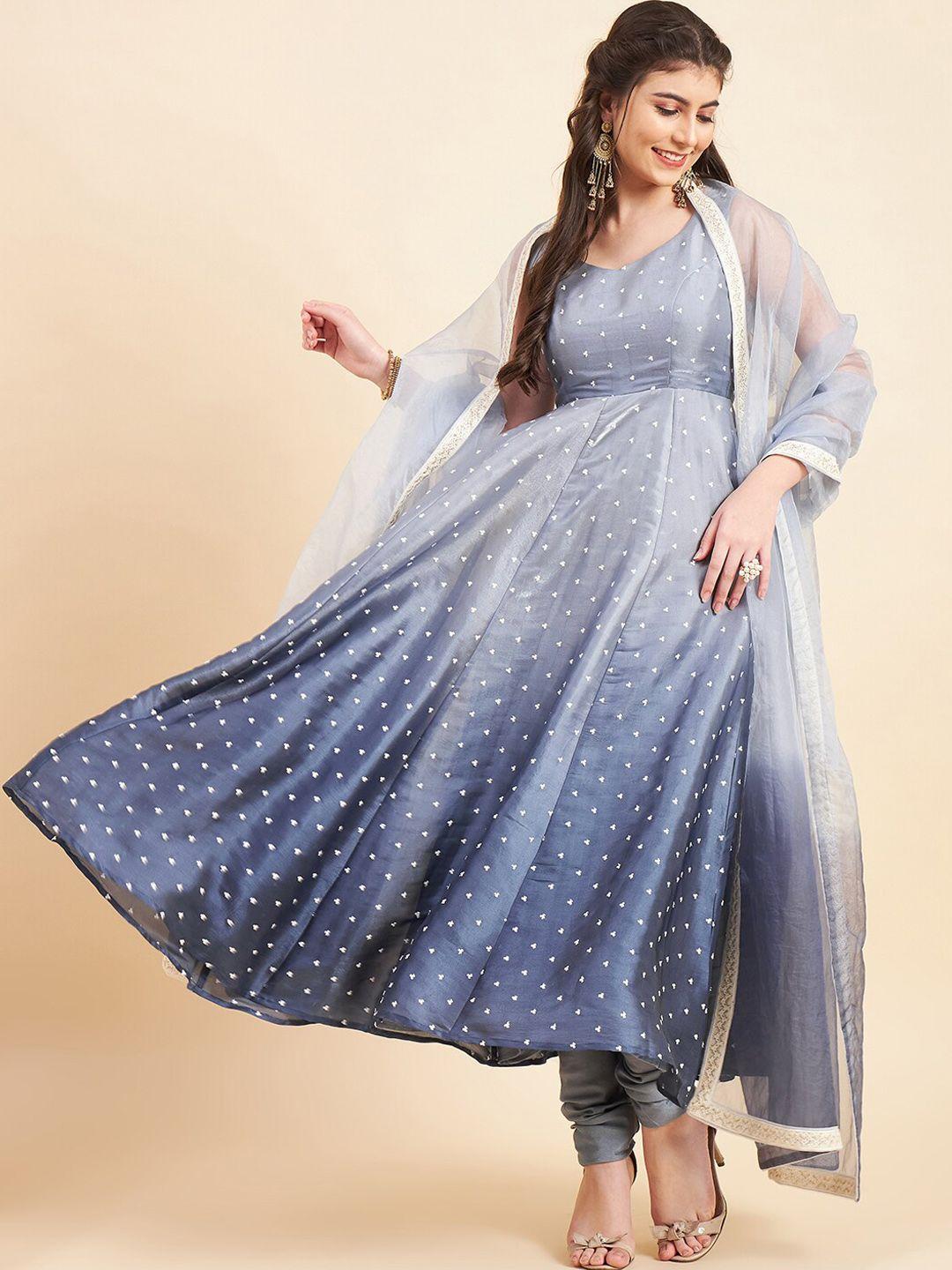 adornia embroidered empire sequinned silk crepe kurta with churidar & with dupatta