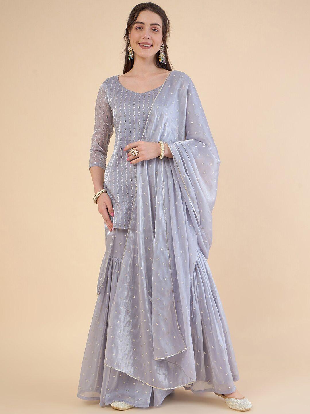 adornia embroidered regular sequinned kurta with sharara & with dupatta