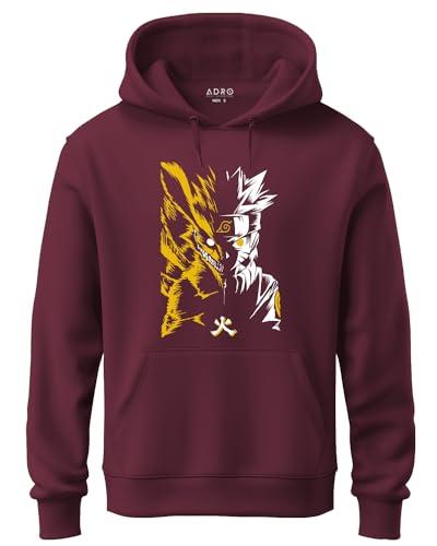 adro mens hoodies with naruto uzumaki anime printed, 100% cotton 340gsm warm & soft fabric. (h23-m-nrr-mr_maroon_2xl)