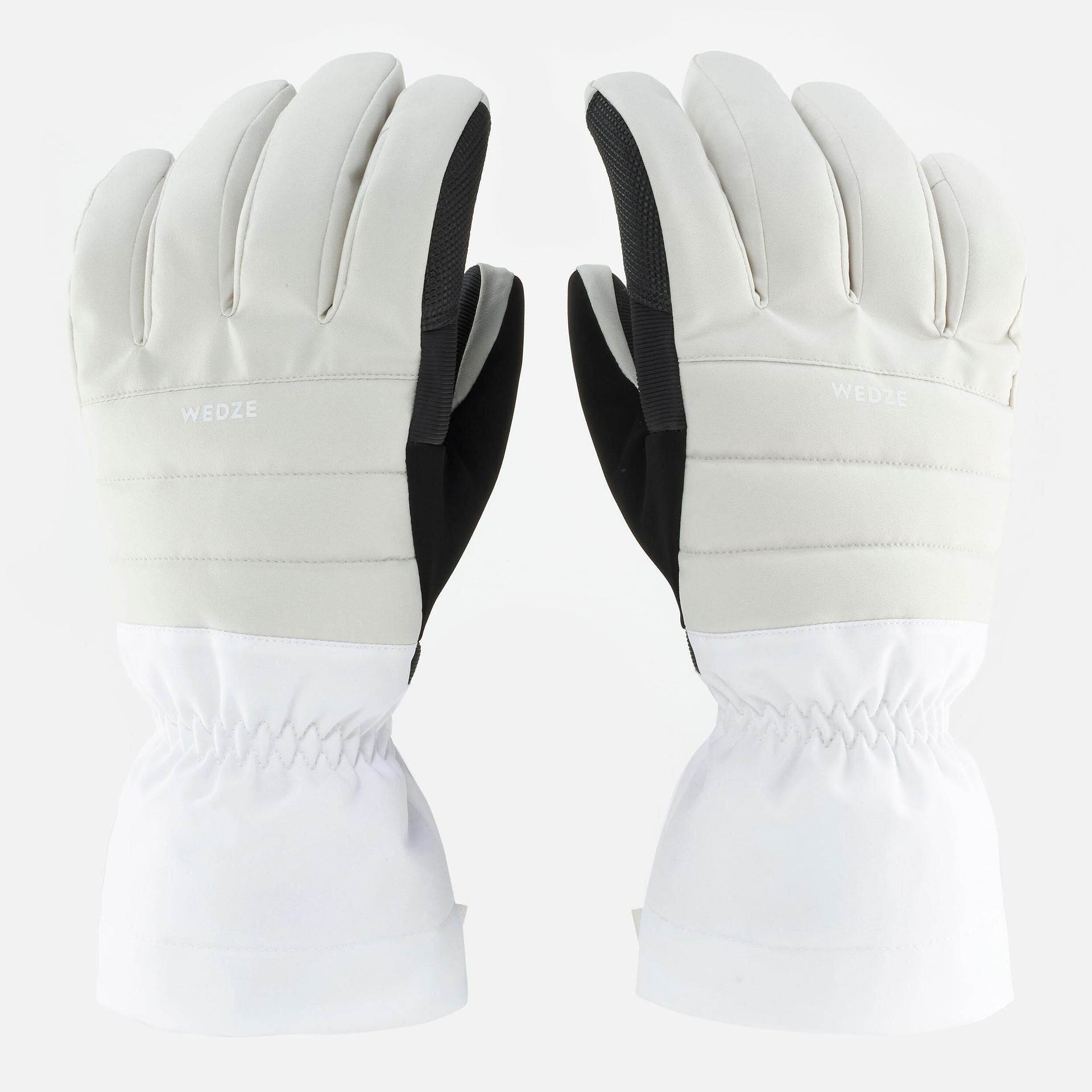 adult downhill ski gloves 500 - beige and white