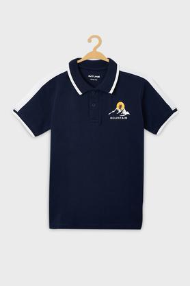 adventure graphic print cotton polo neck boys t-shirt - navy