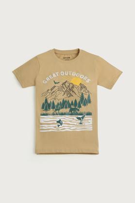 adventure graphic print cotton round neck boys t-shirt - peach