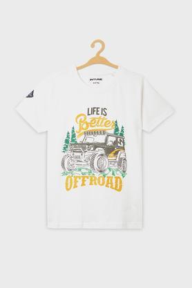 adventure graphic print cotton round neck boys t-shirt - white