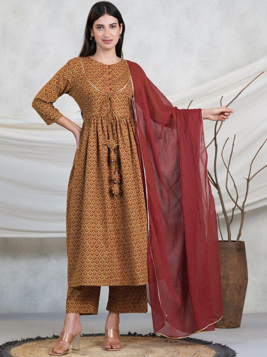 adveta ethnic motifs printed gotta patti kurta with trousers & dupatta