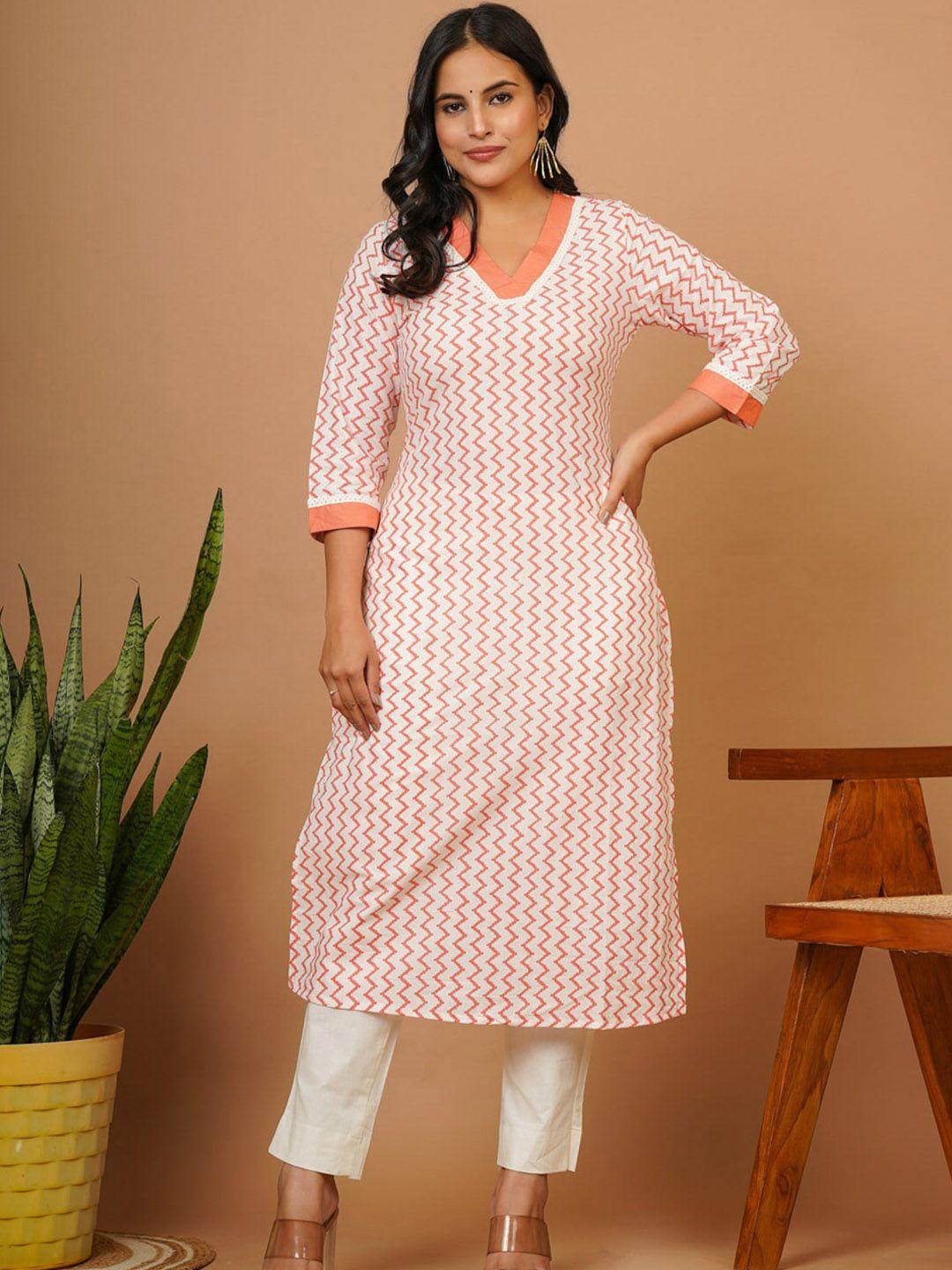 adveta ethnic motifs printed v-neck a-line cotton kurta