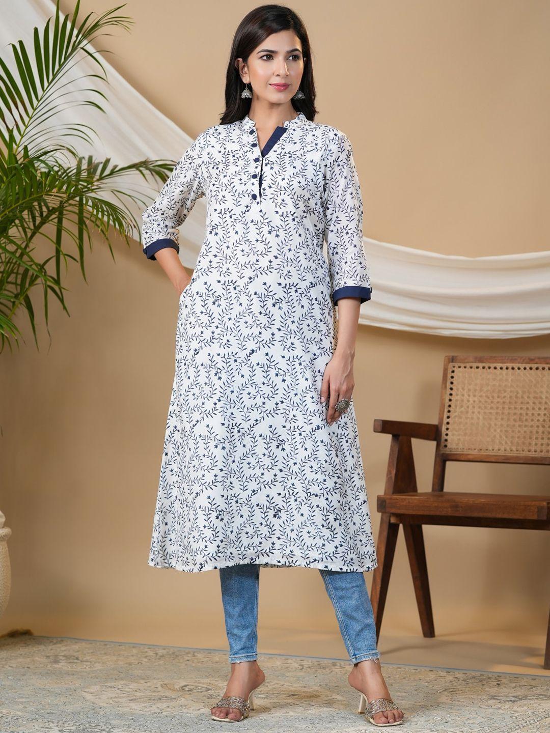 adveta floral printed mandarin collar a-line silk cotton kurta