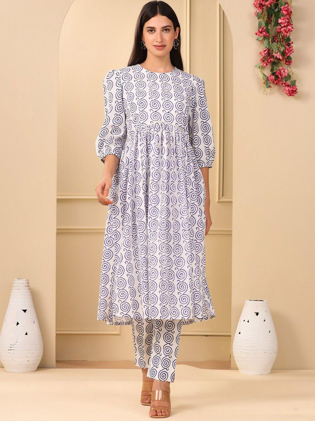 adveta geometric printed puffed sleeves kurta with trousers