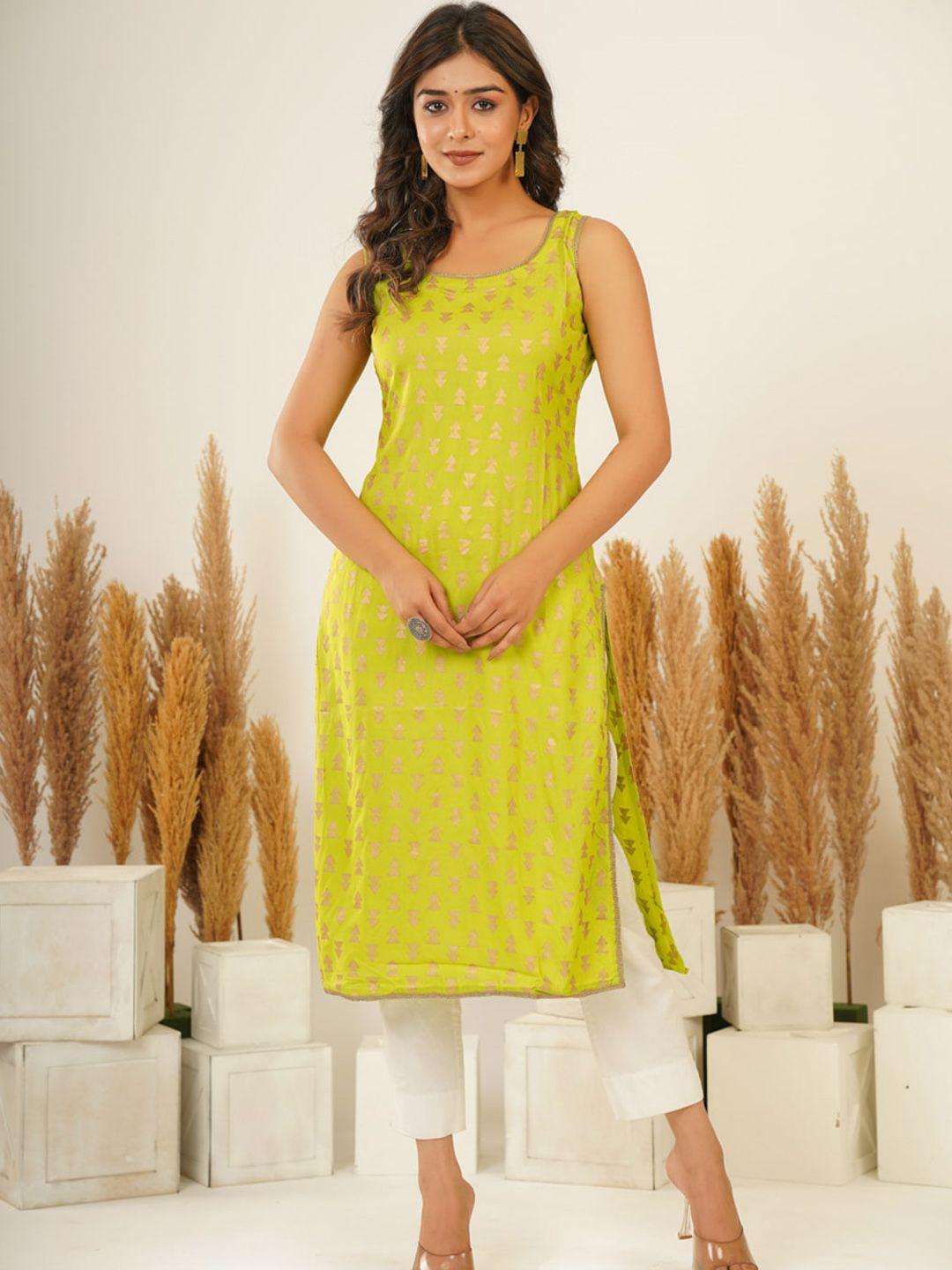 adveta geometric zari printed round neck a-line cotton kurta