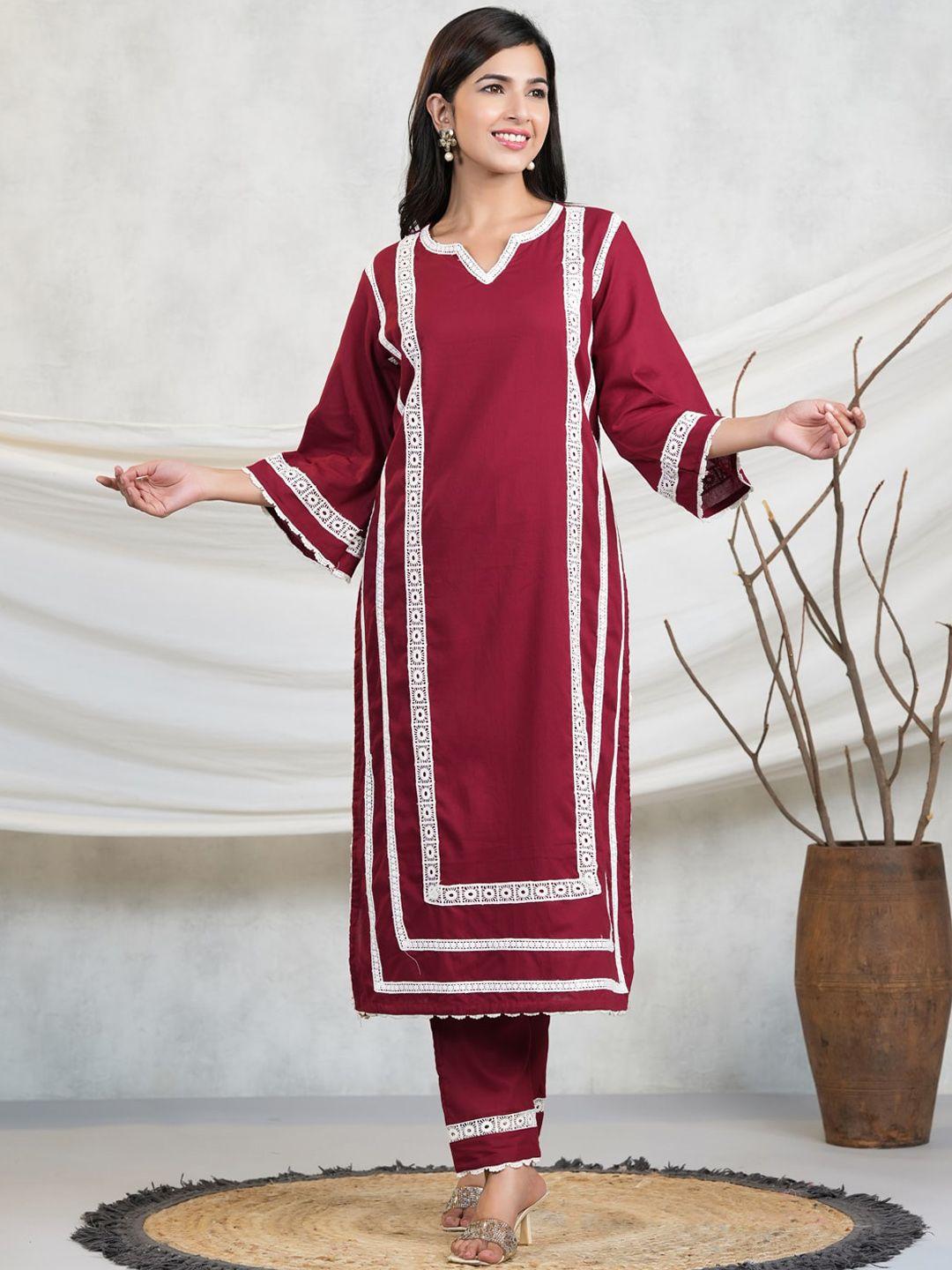 adveta striped flared sleeves thread work cotton kurta