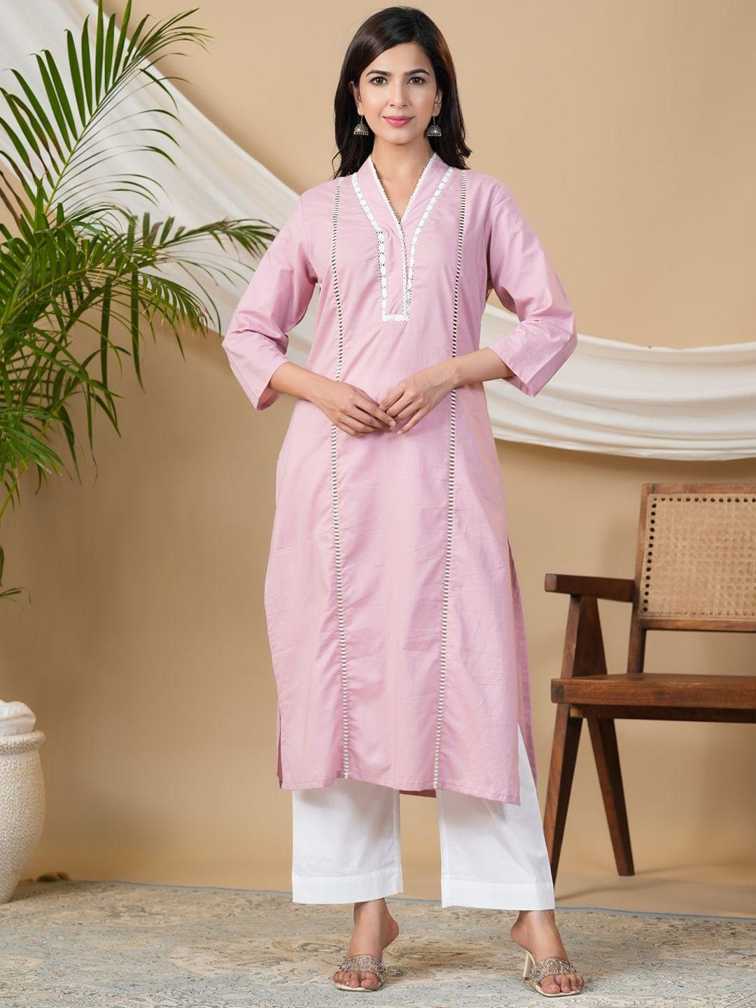 adveta women pink embroidered flared sleeves thread work kurta