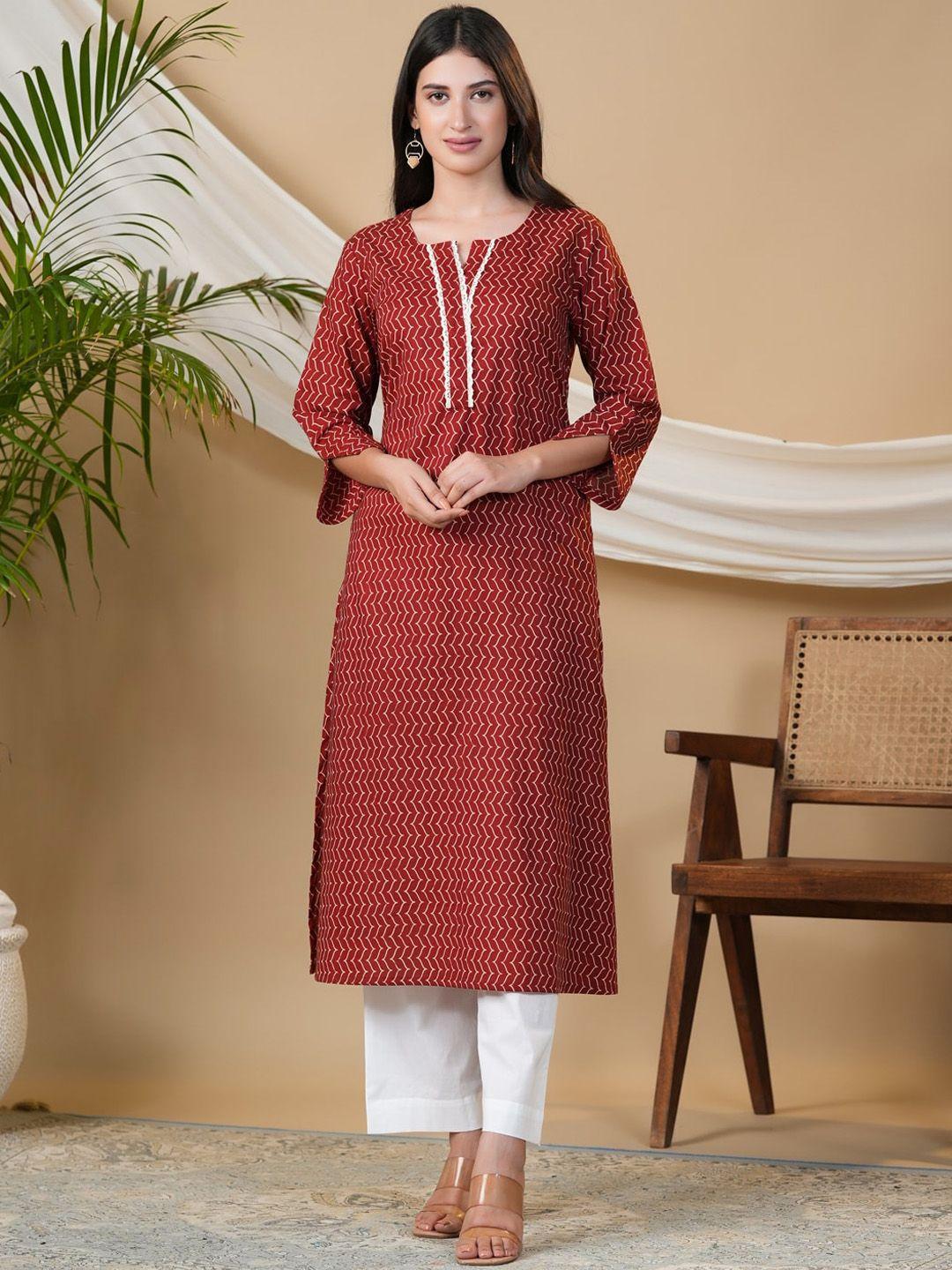 adveta women red ethnic motifs printed flared sleeves gotta patti kurta