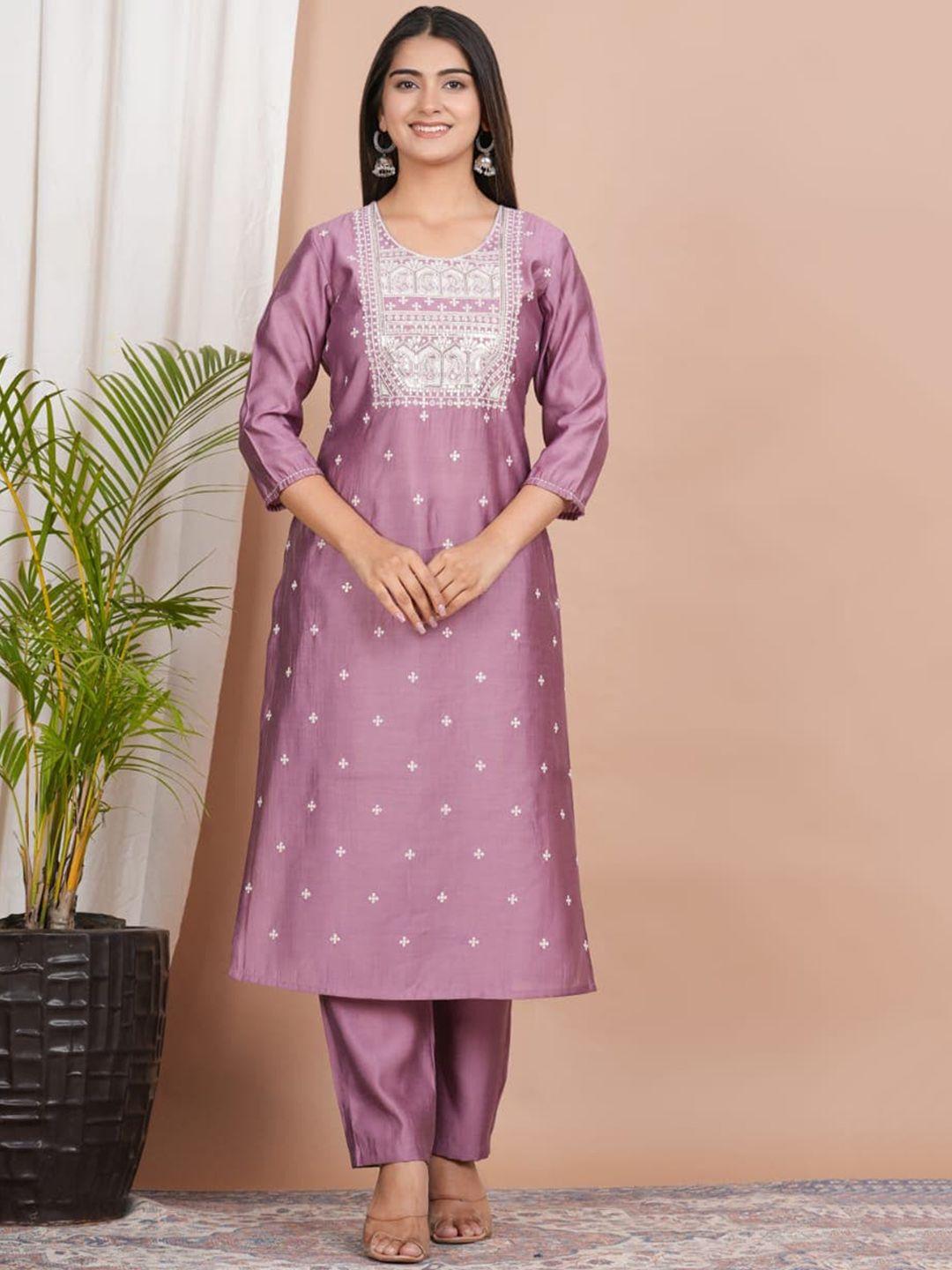 advya ethnic motifs embroidered sequined kurta with trousers