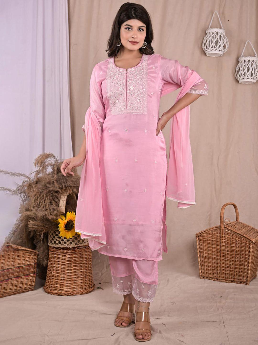 advya floral embroidered sequinned kurta with trousers & dupatta