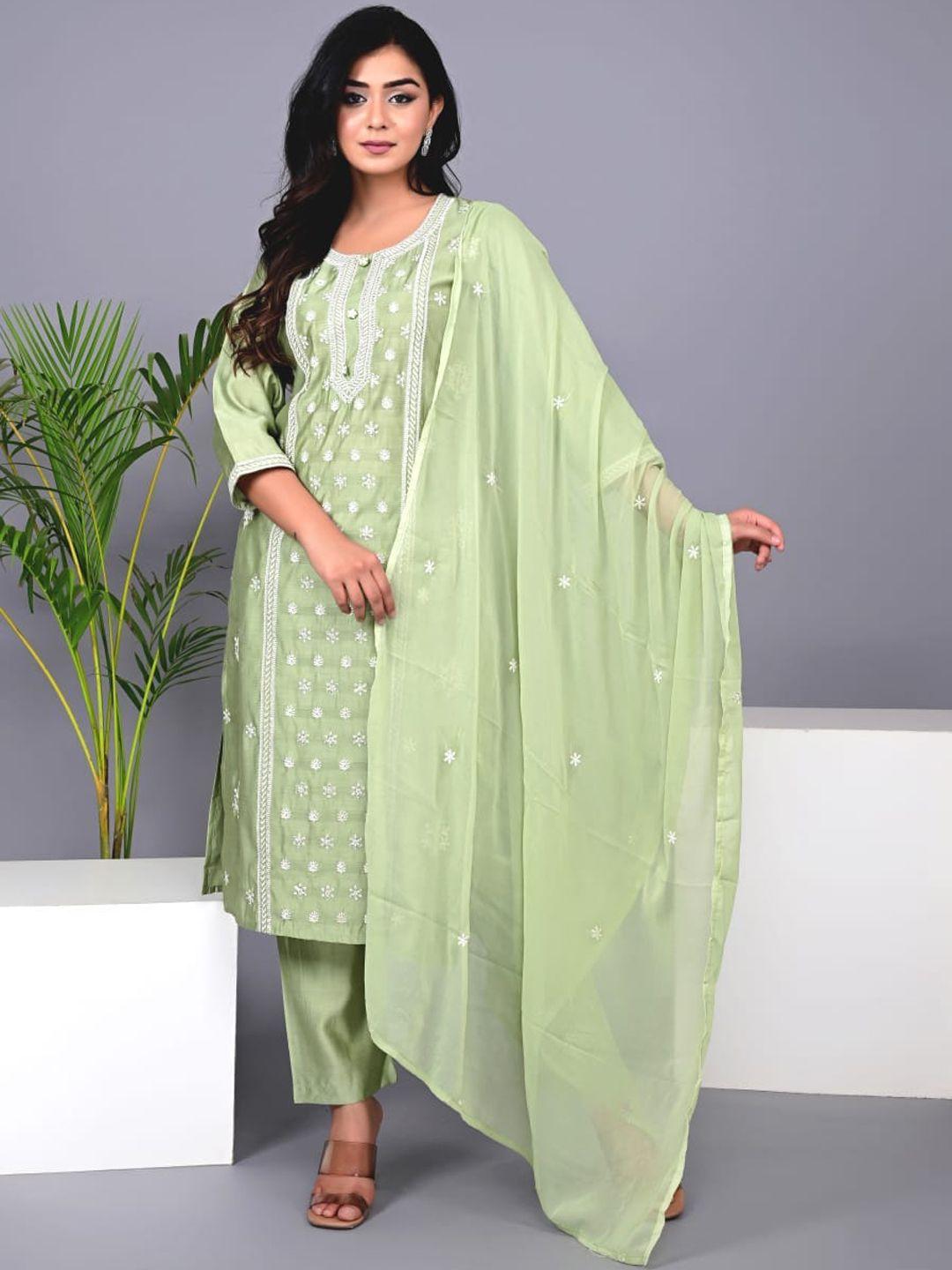 advya floral embroidered thread work kurta with trousers & dupatta