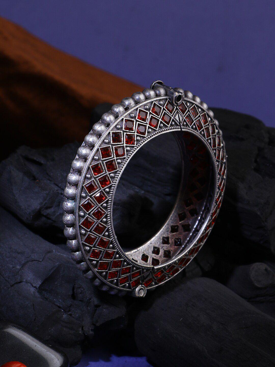 adwitiya collection oxidised silver-plated stone-studded bangle