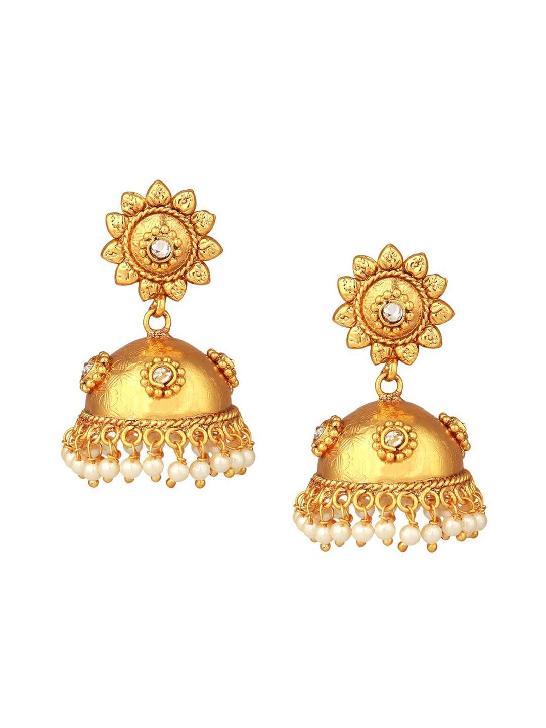 adwitiya collection women gold-plated dome shaped jhumkas earrings