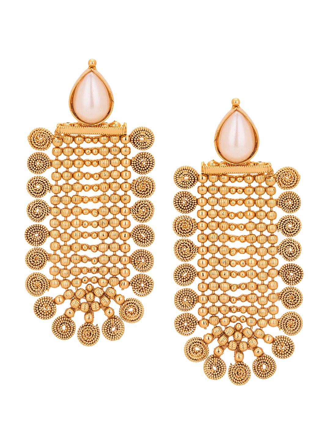 adwitiya collection gold-plated contemporary drop earrings