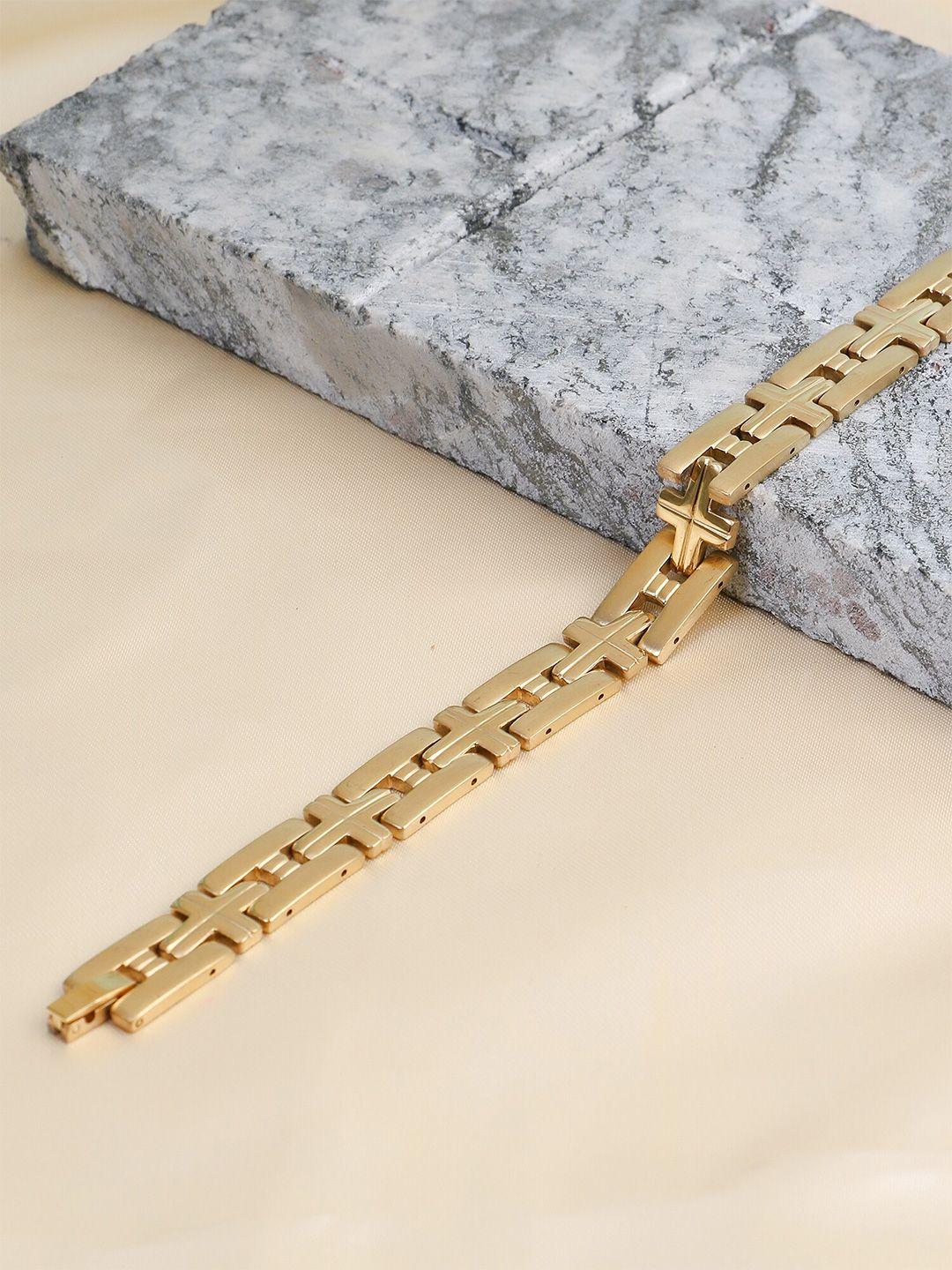 adwitiya collection men gold-toned gold-plated link bracelet