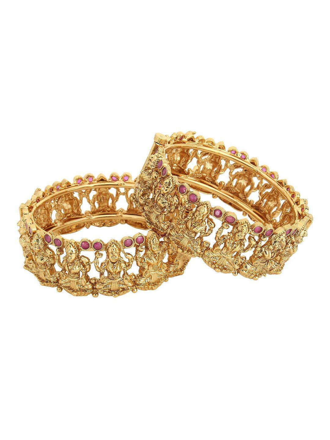 adwitiya collection set of 2 24k gold-plated stone studded bangles