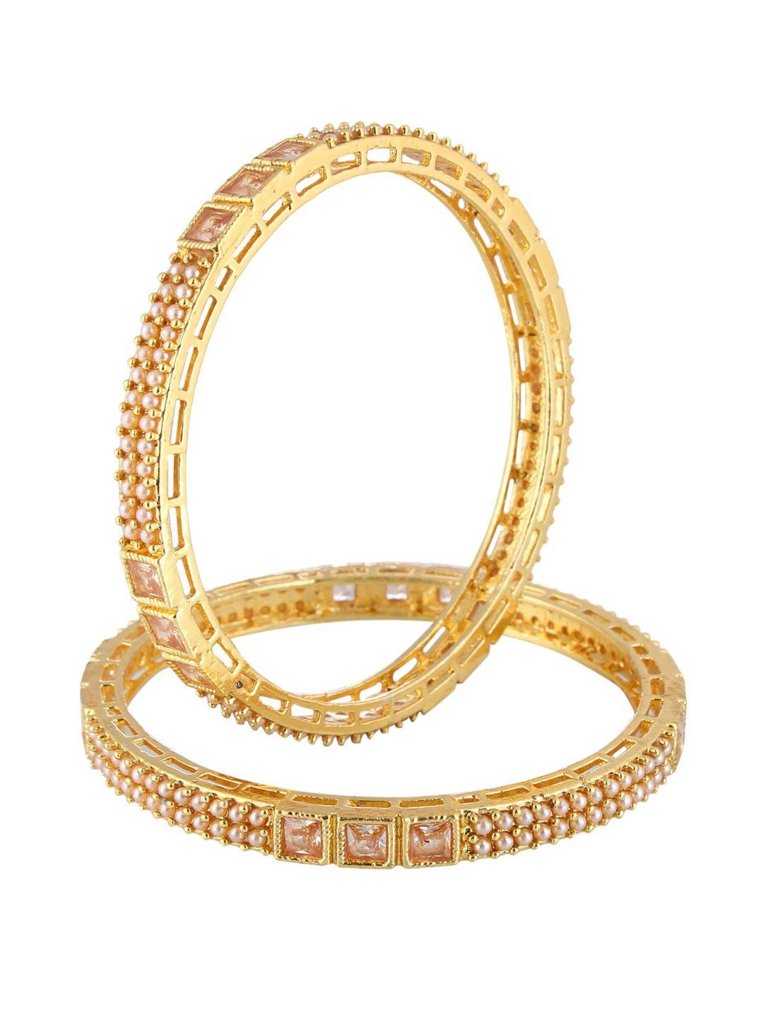 adwitiya collection set of 2 gold-plated & beige stone-studded handcrafted bangles