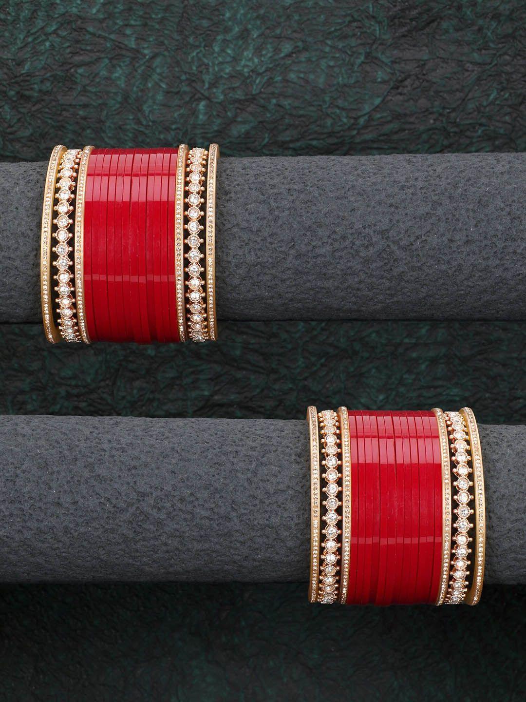 adwitiya collection set of 33 gold-plated stone studded & beaded chuda bangles