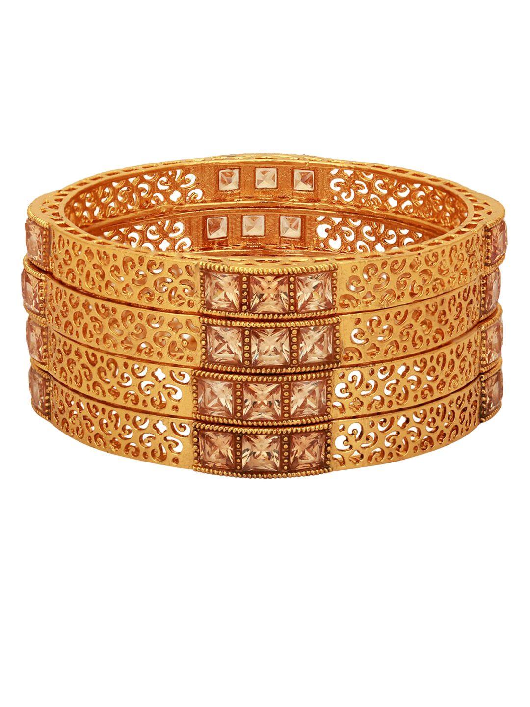 adwitiya collection set of 4 24ct gold-plated & beige stone-studded handcrafted bangles