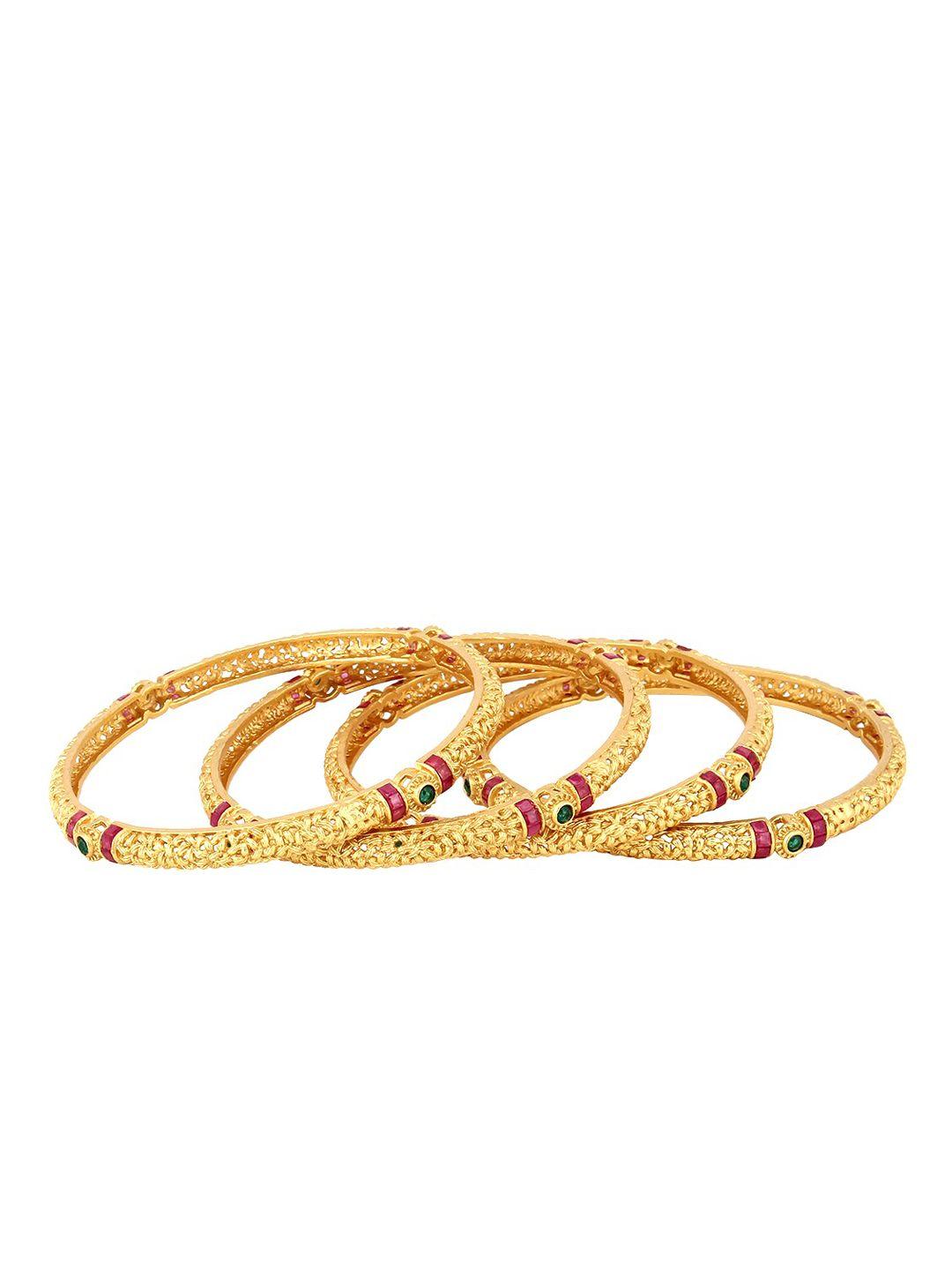 adwitiya collection set of 4 24k gold-plated red & green stone-studded handcrafted bangles