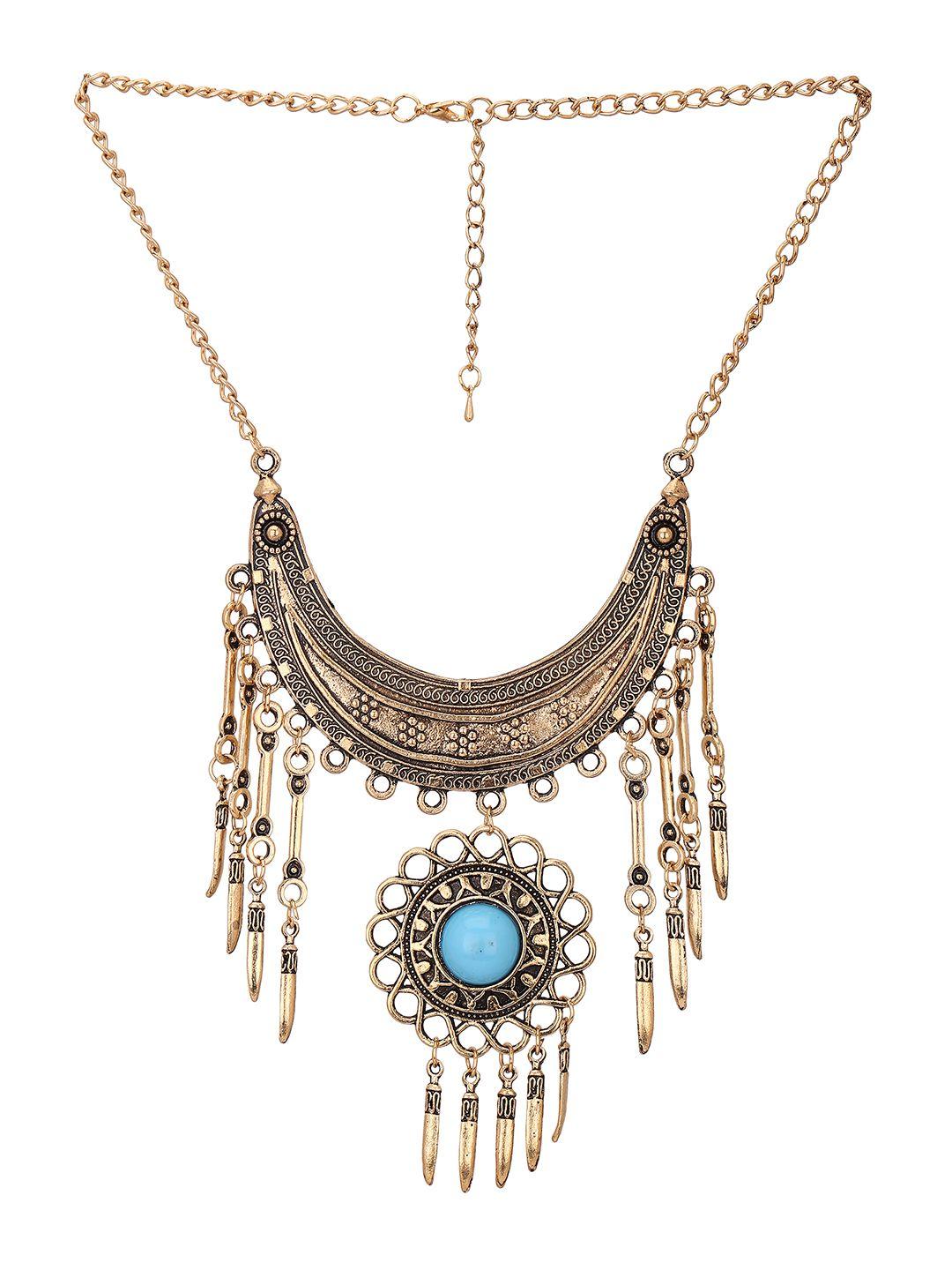 adwitiya collection silver-plated antique gold-toned oxidised necklace