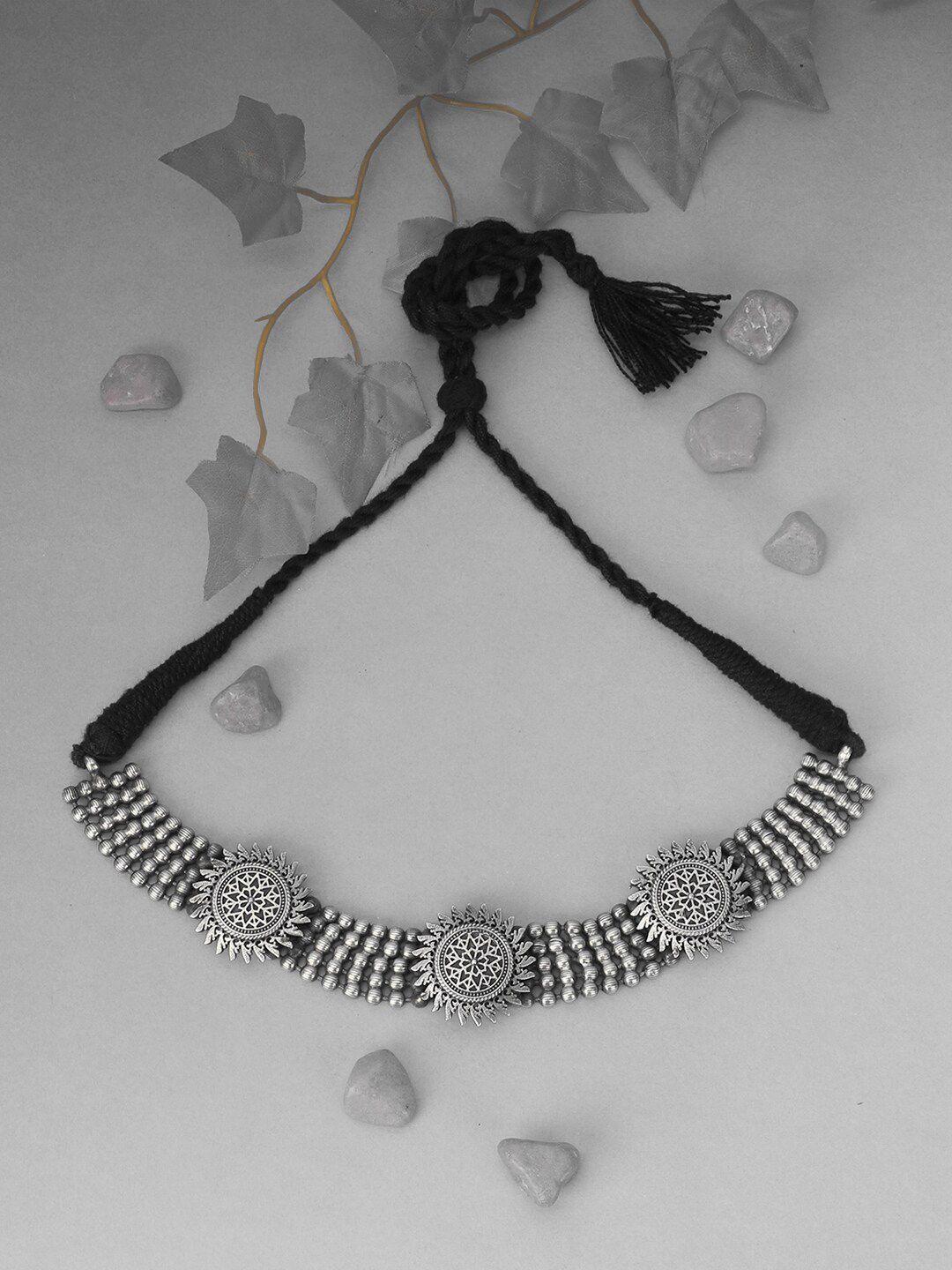 adwitiya collection silver-plated brass oxidised necklace