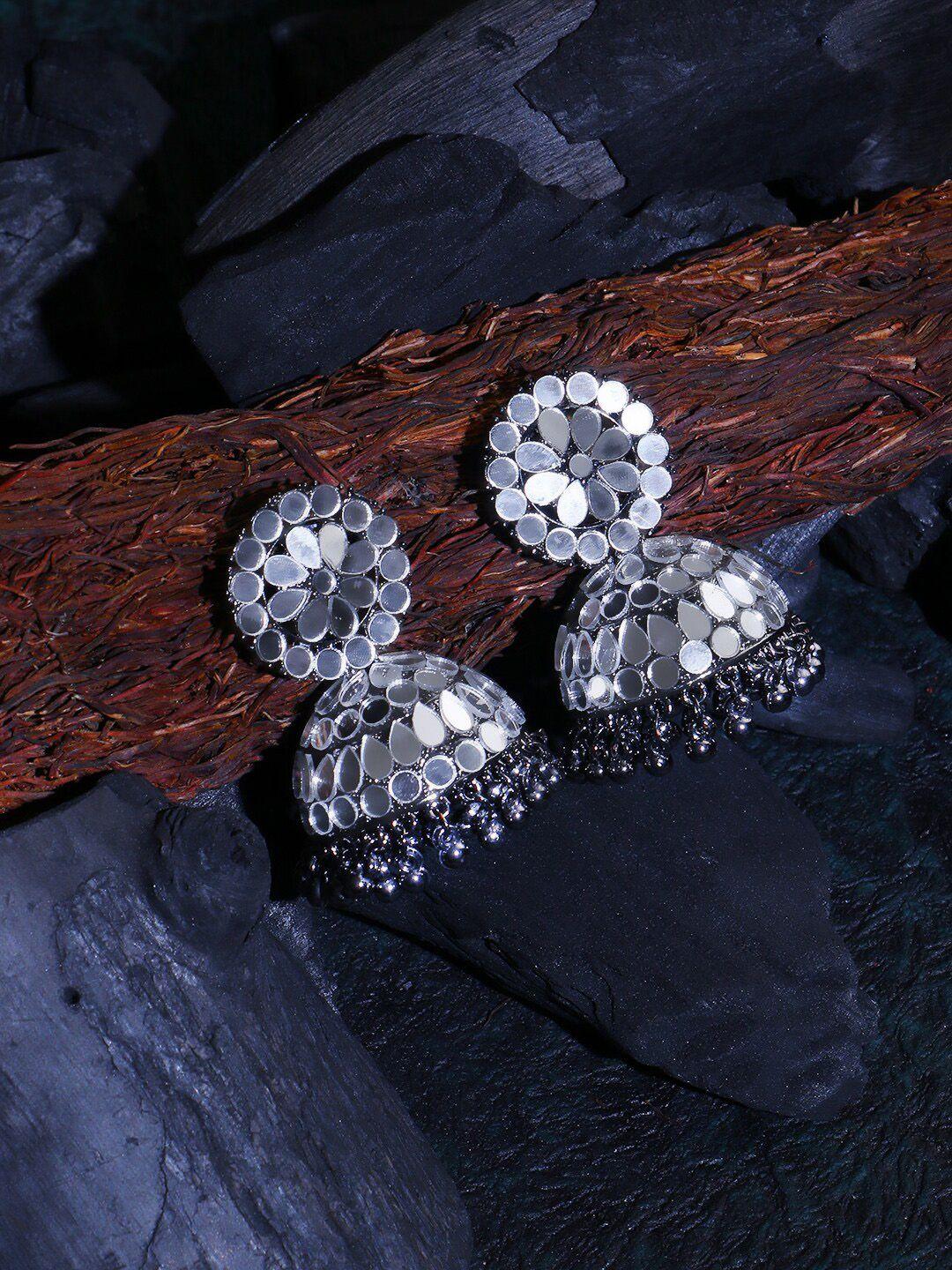 adwitiya collection silver-plated classic jhumkas earrings