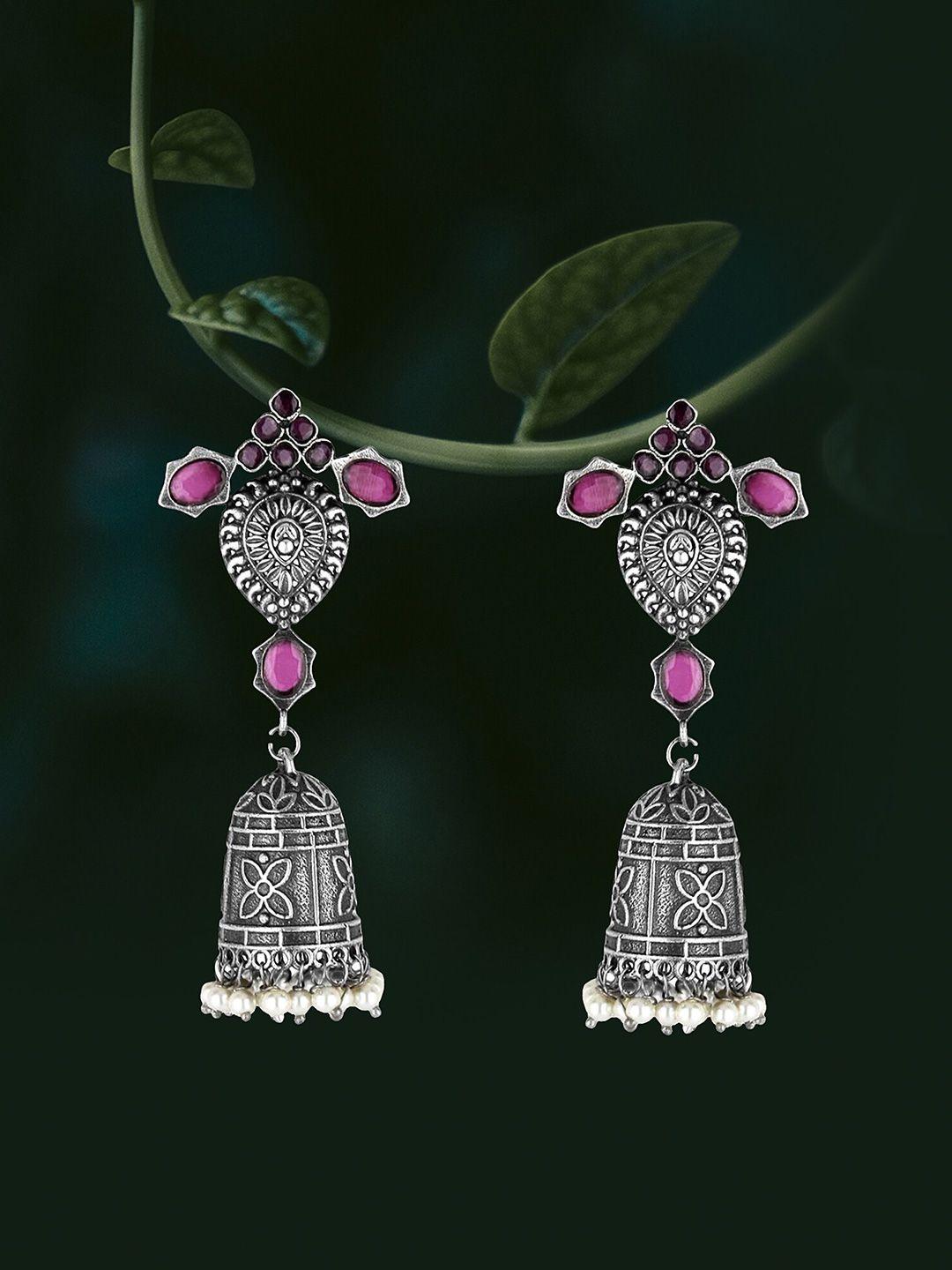 adwitiya collection silver-plated dome shaped jhumkas