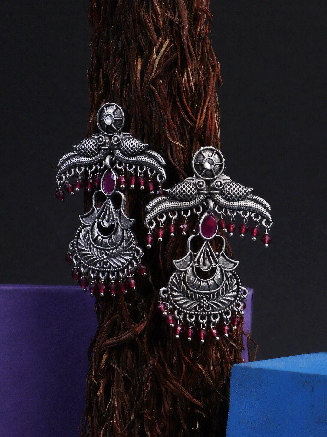 adwitiya collection silver-plated oxidised classic drop earrings