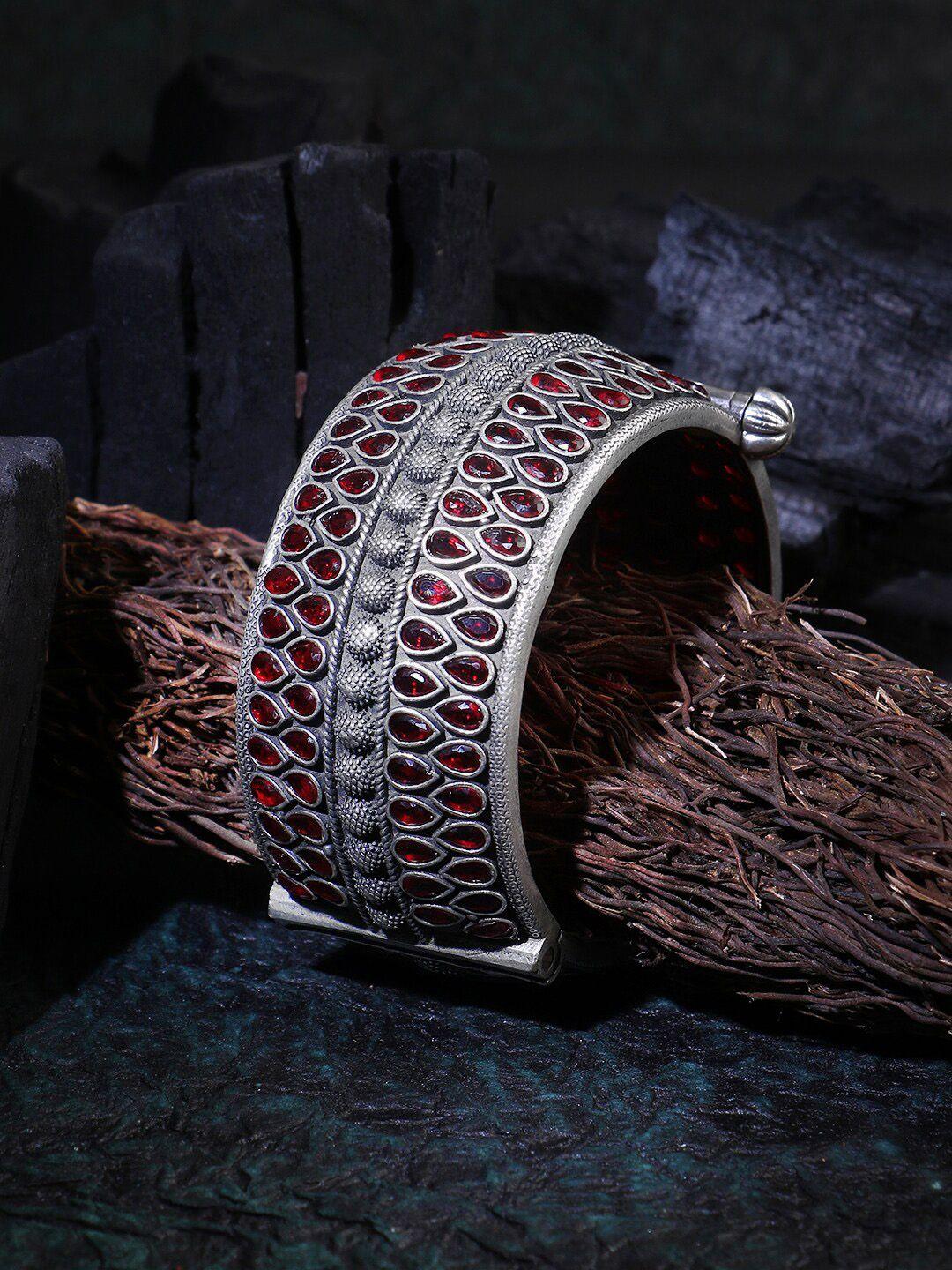 adwitiya collection silver-plated oxidised kada bangle