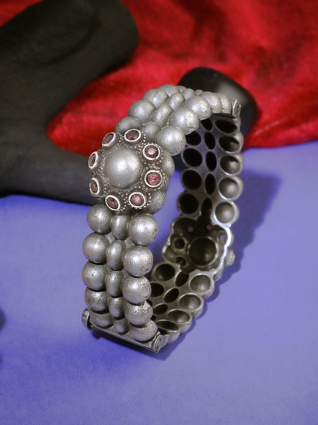 adwitiya collection silver-plated oxidised stone-studded bangle