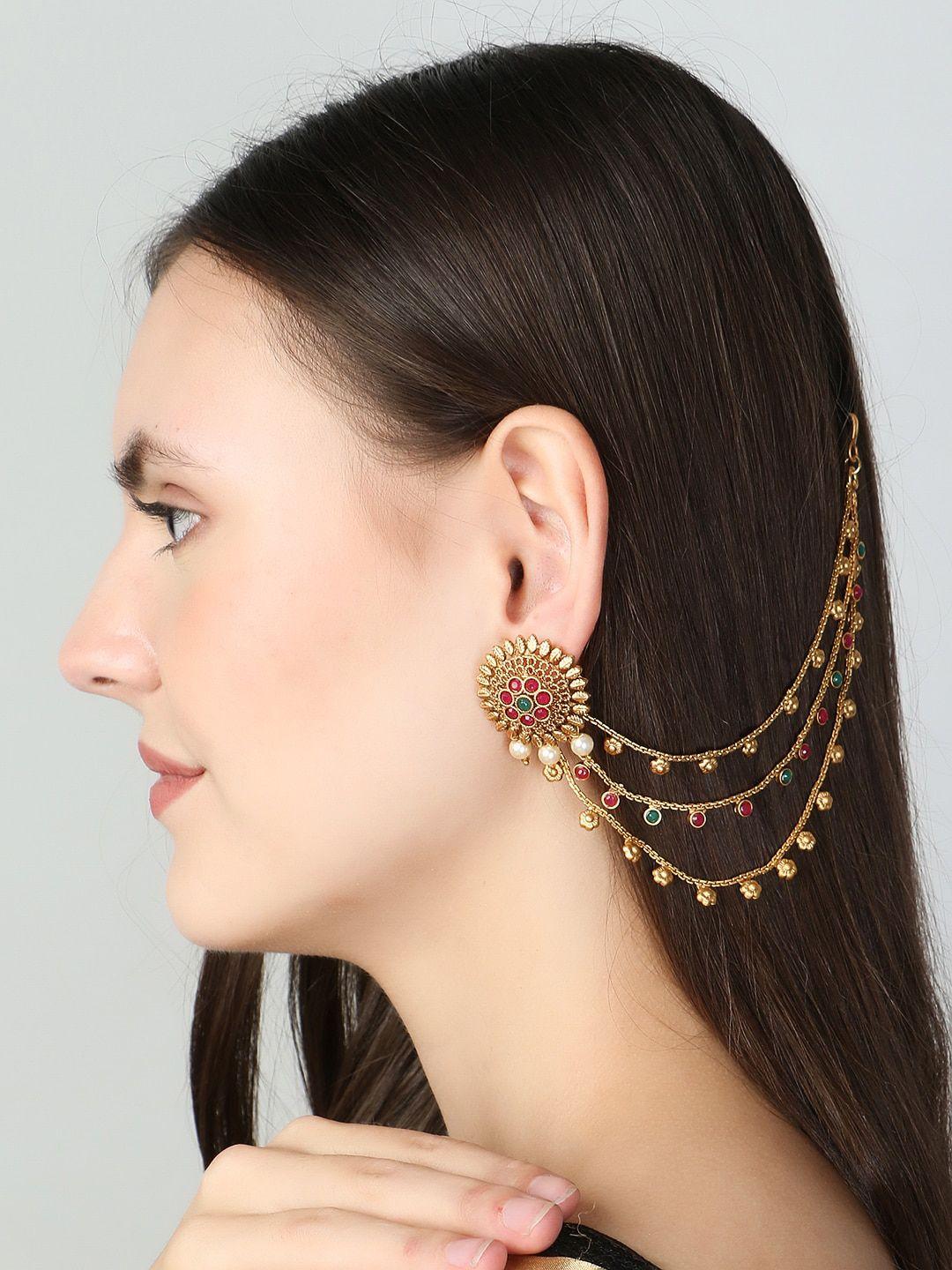 adwitiya collection women gold-plated classic drop earring chain