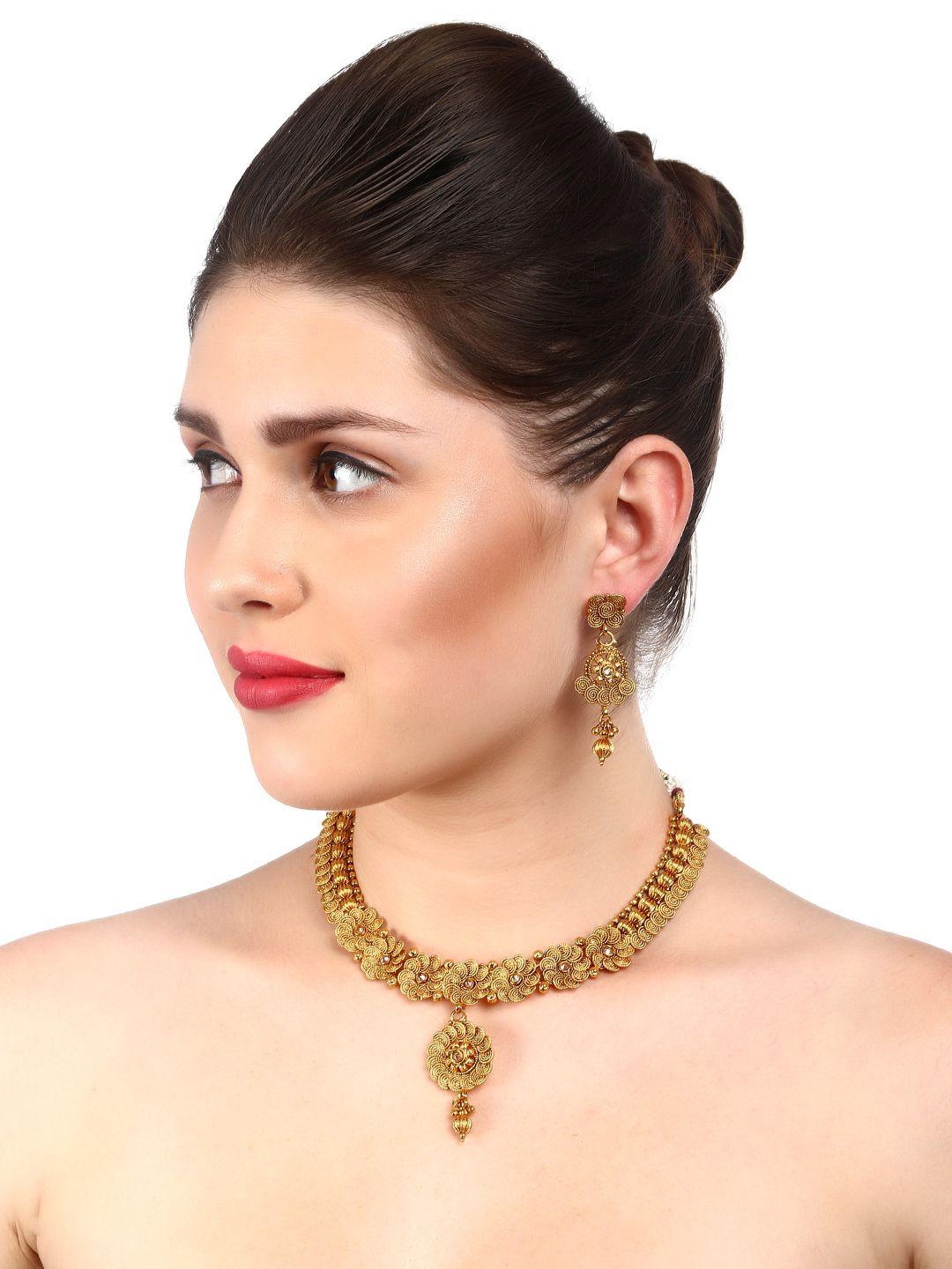adwitiya collection women gold-plated copper antique necklace