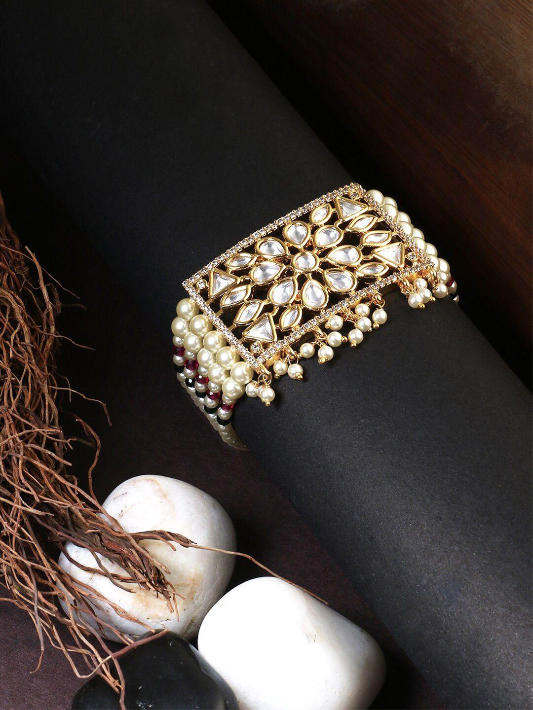 adwitiya collection women gold-toned & white brass cubic zirconia handcrafted gold-plated wraparound bracelet