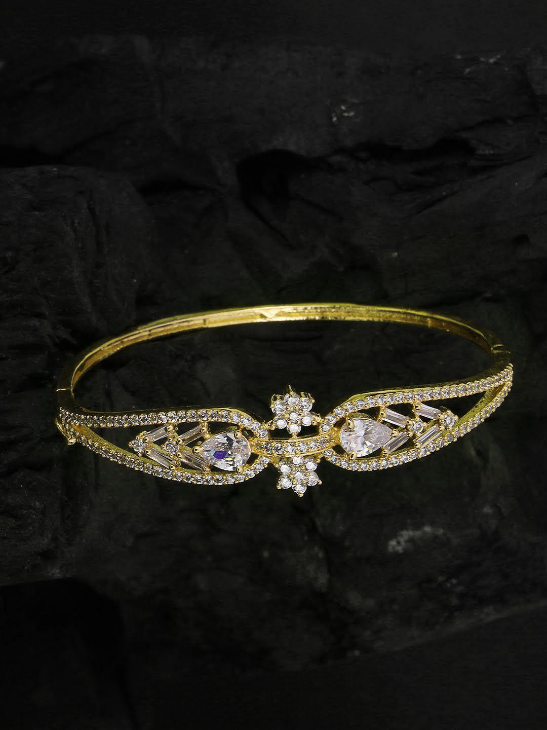 adwitiya collection women gold-toned & white stone studded bangle-style bracelet