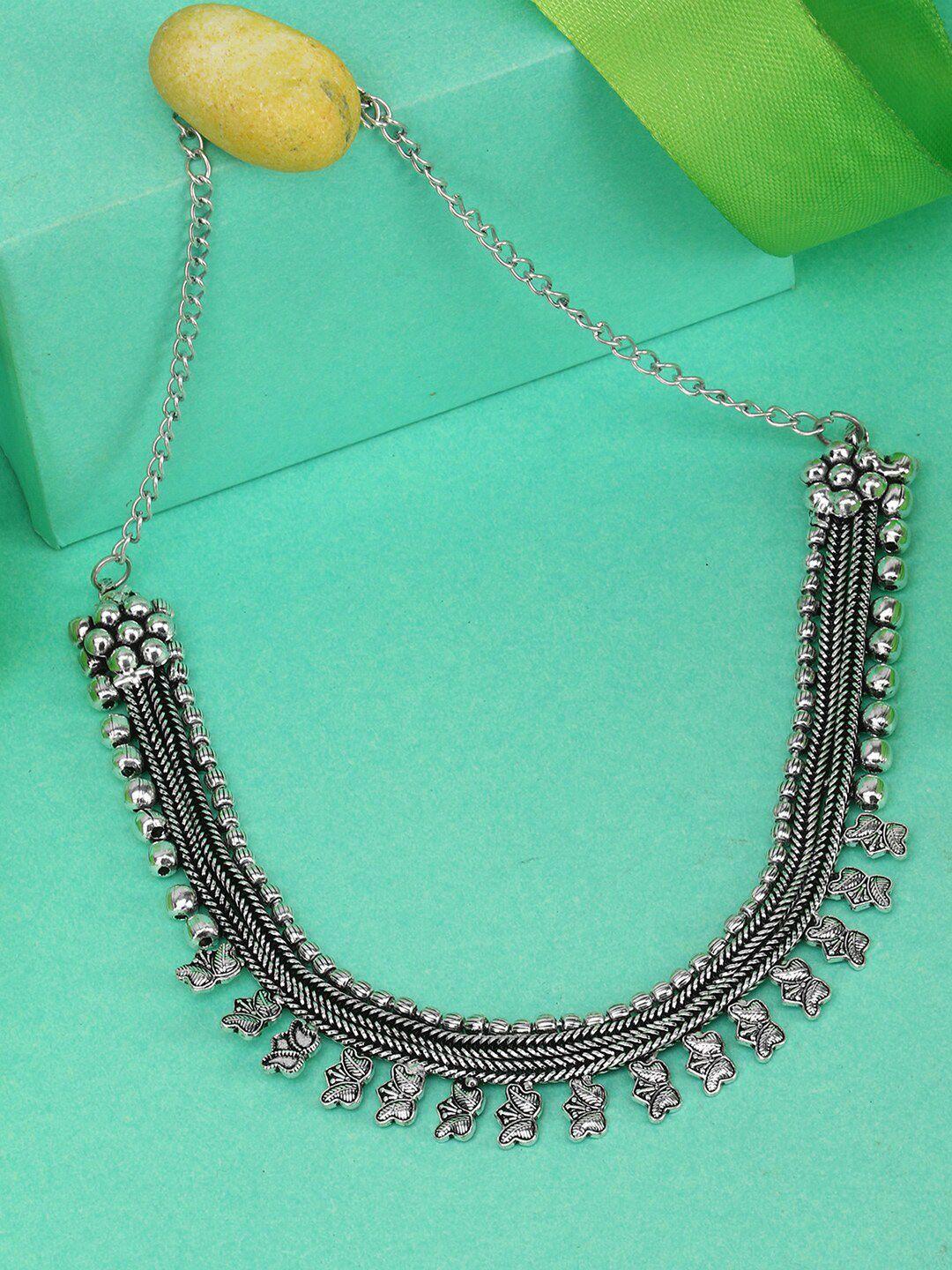 adwitiya collection women oxidised silver-plated necklace