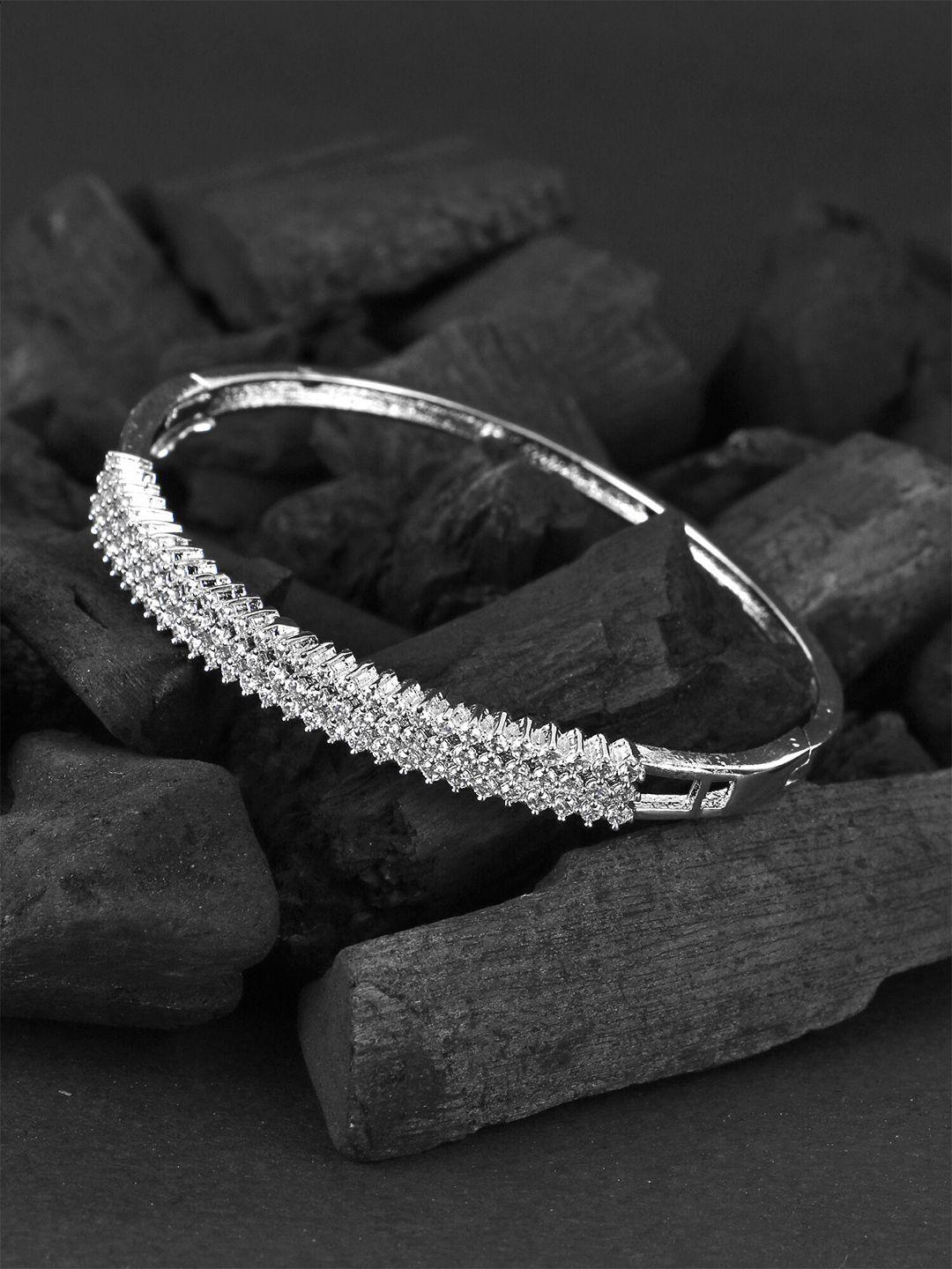 adwitiya collection women silver-plated stone studded bangle-style bracelet