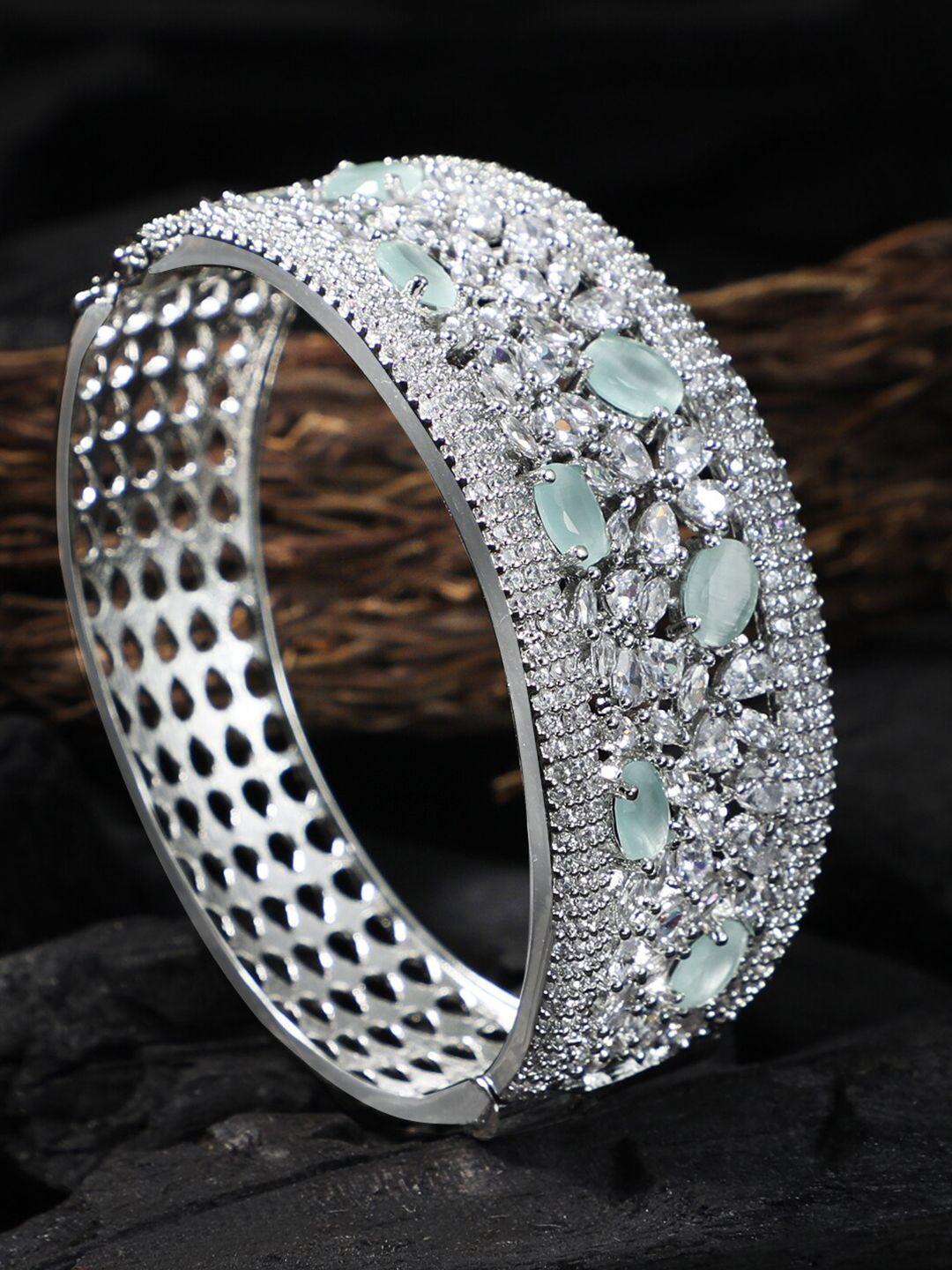 adwitiya collection women silver-toned & green rhodium-plated bangle-style bracelet