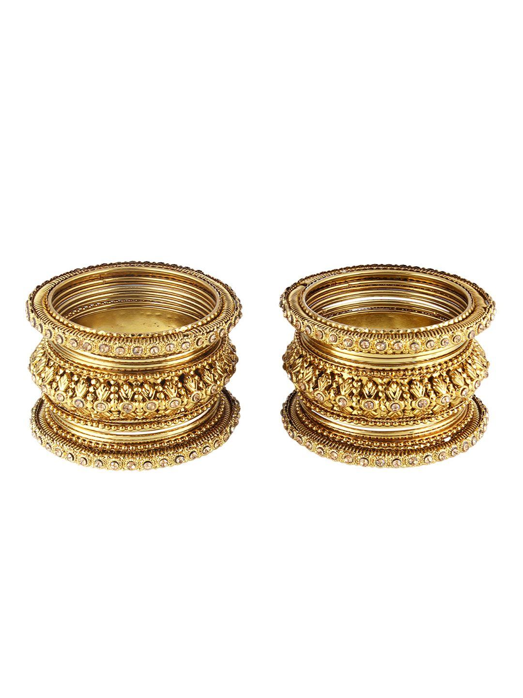 adwitiya set of 26 gold-plated stone-studded antique bangles