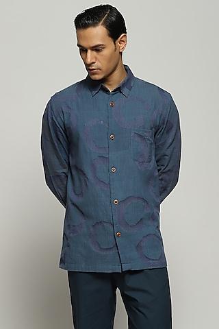 aegean blue cotton embroidered shirt