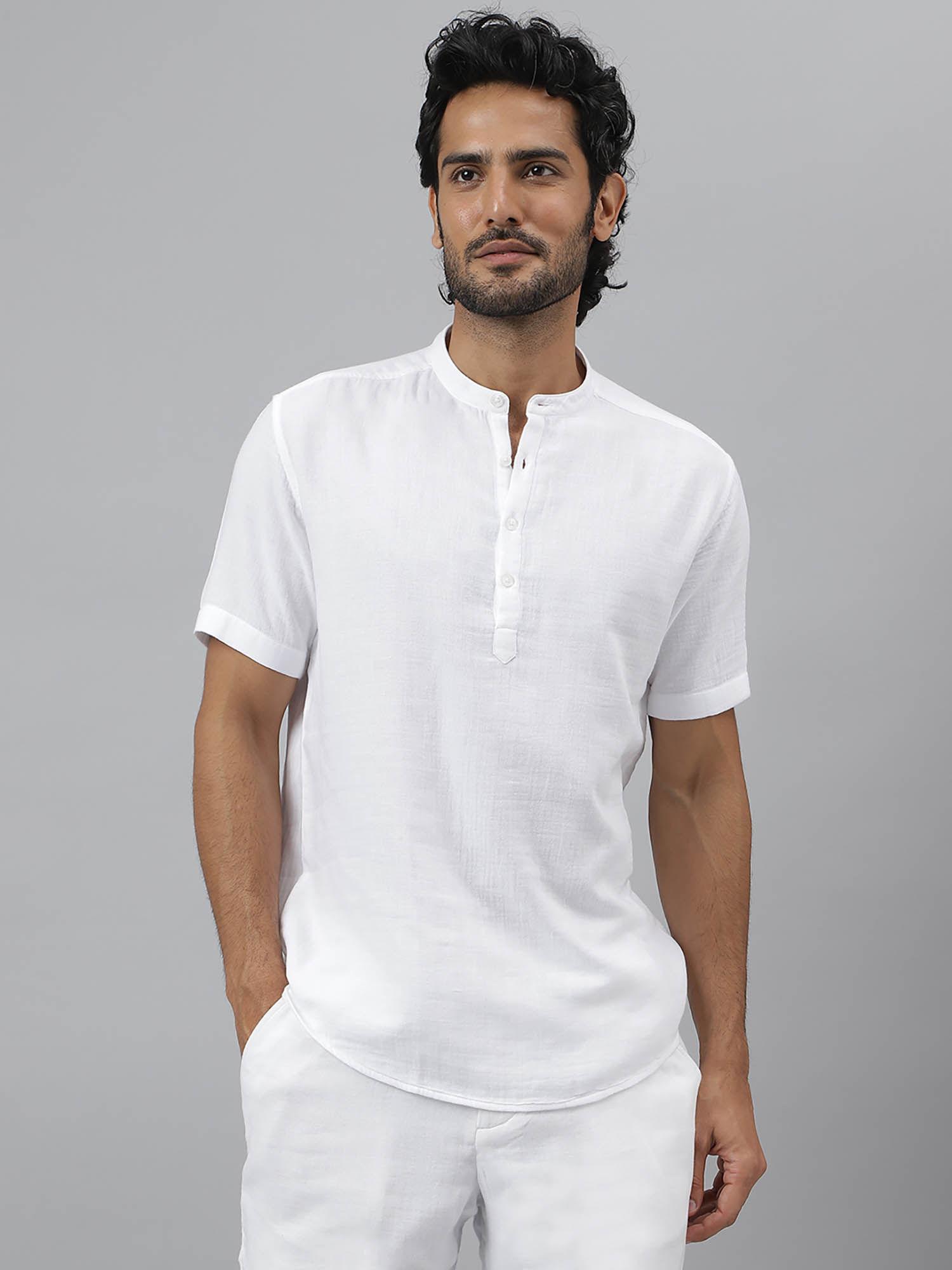 aer - half sleeve mandarin neck solid shirt