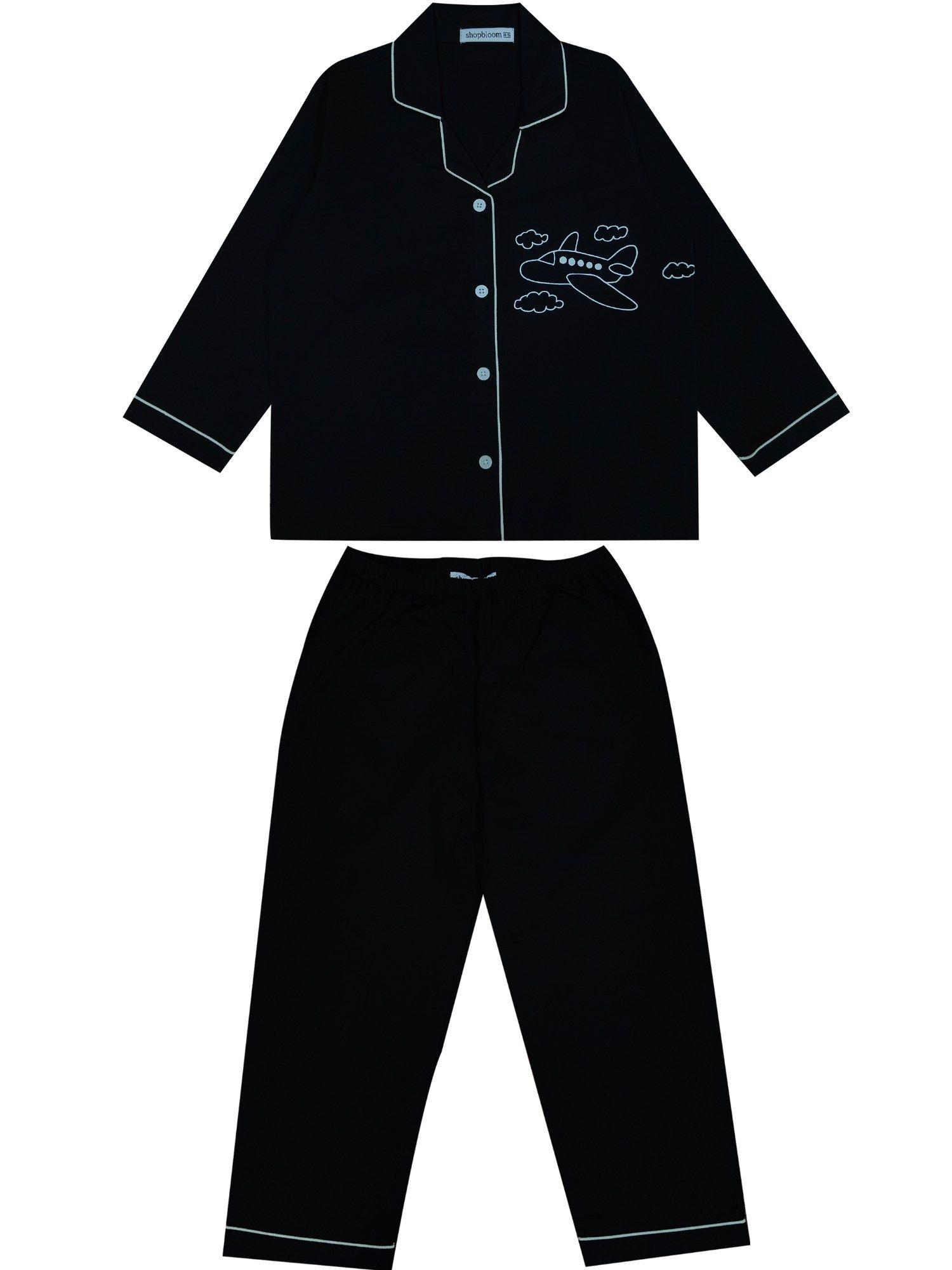 aeroplane glow in the dark print long sleeve kids night suit (set of 2)