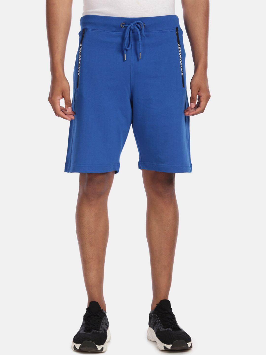 aeropostale men blue solid pure cotton regular fit shorts