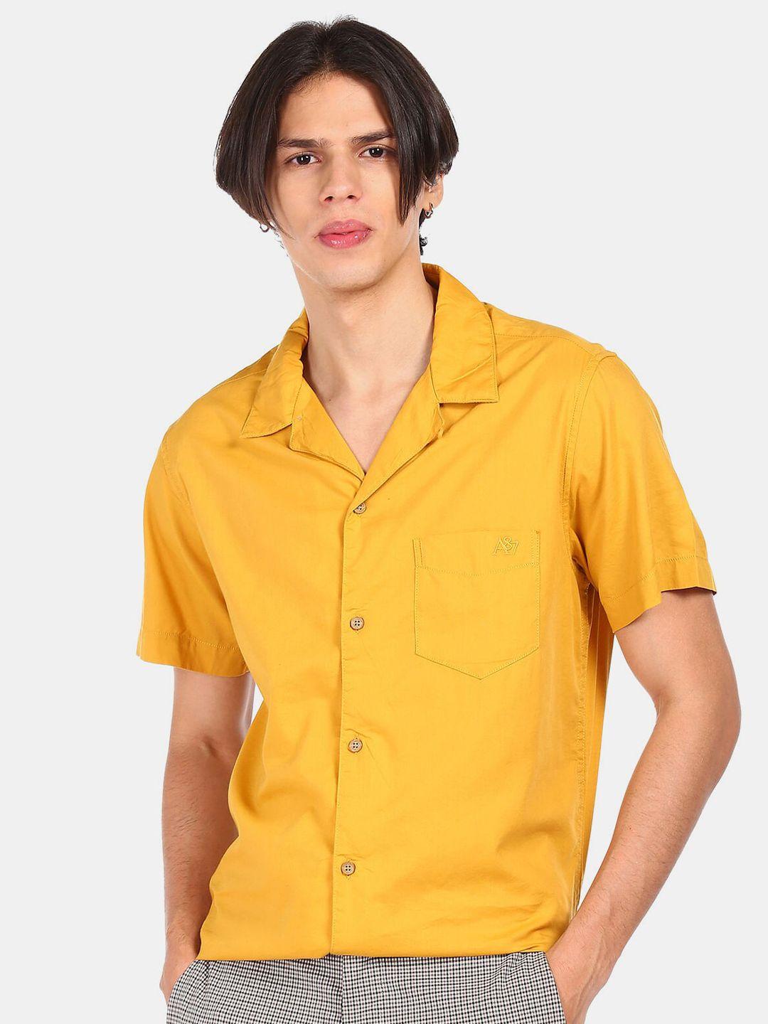 aeropostale men yellow regular fit casual shirt